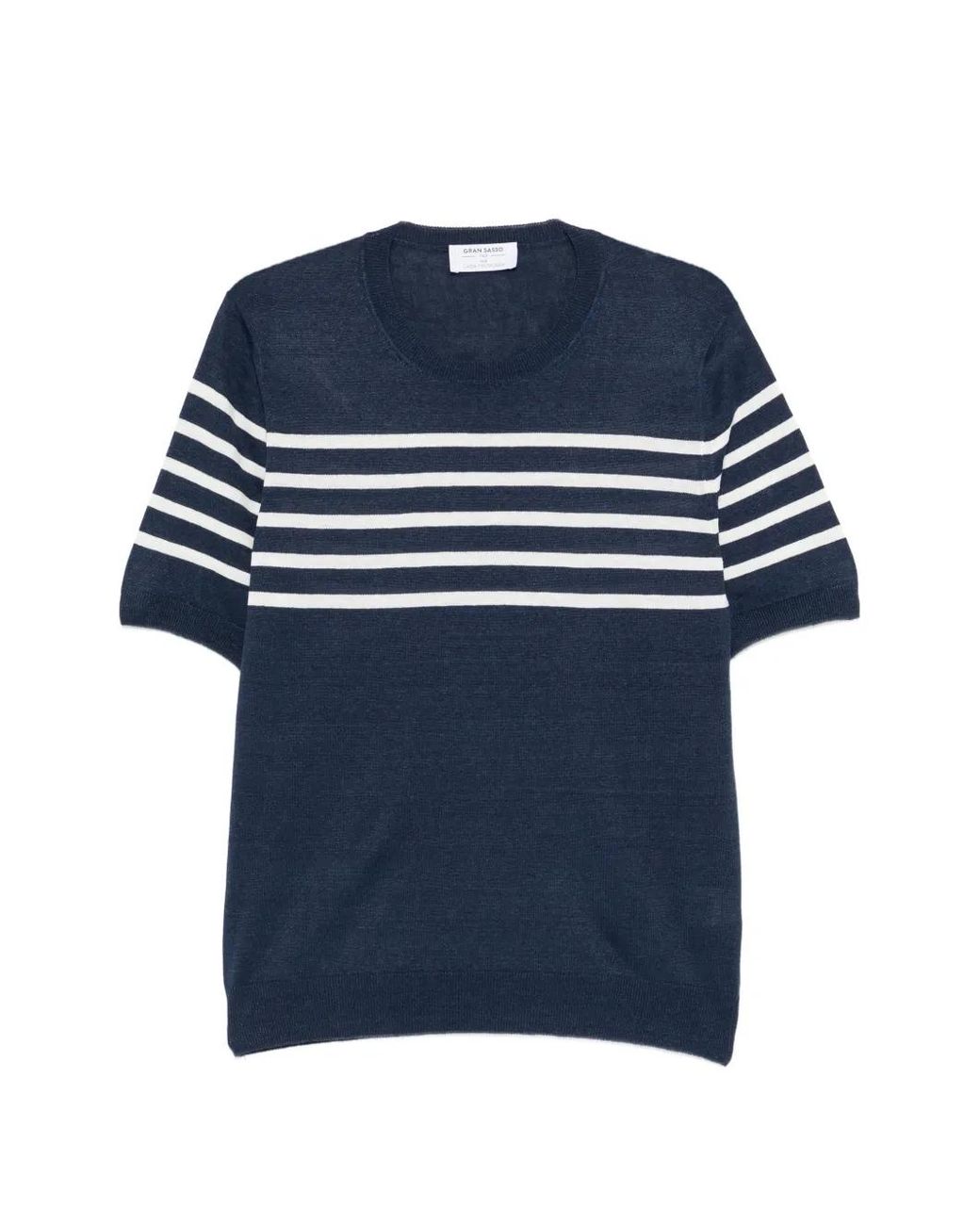 Gran Sasso Blue Striped Short-Sleeve Sweater for men