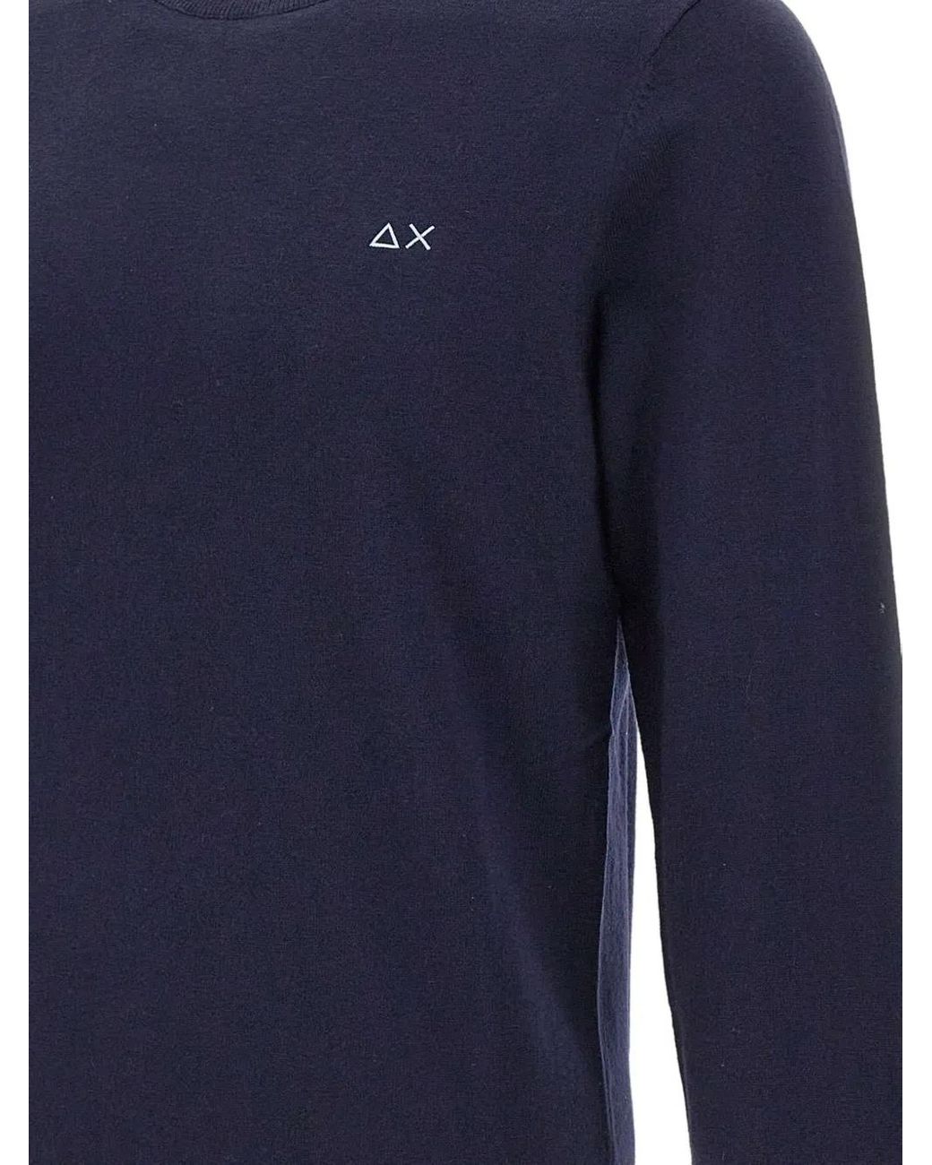 Sun 68 Blue Ribbed Crew-Neck Sweater for men
