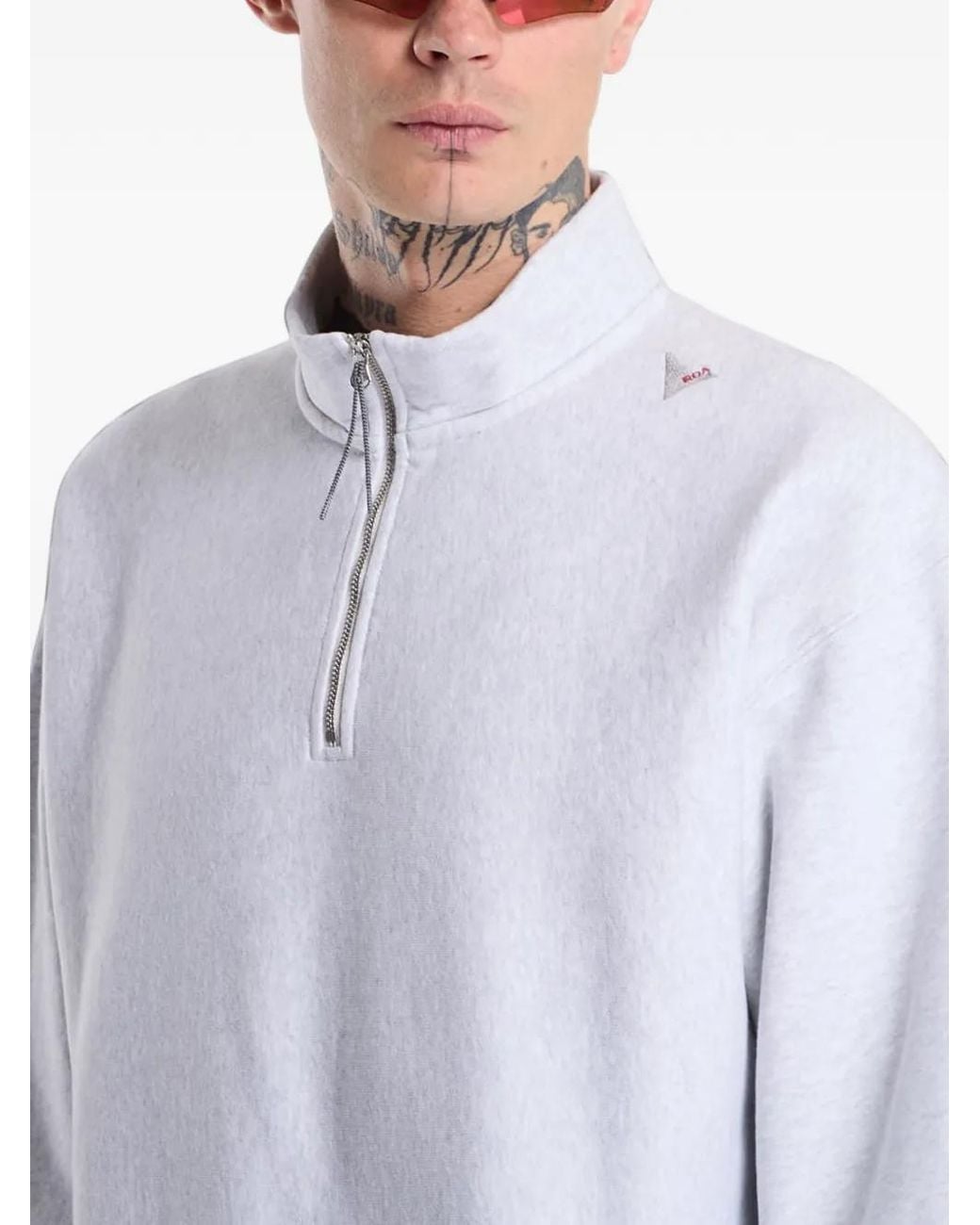 Roa White Logo-Embroidered Half-Zip Sweater