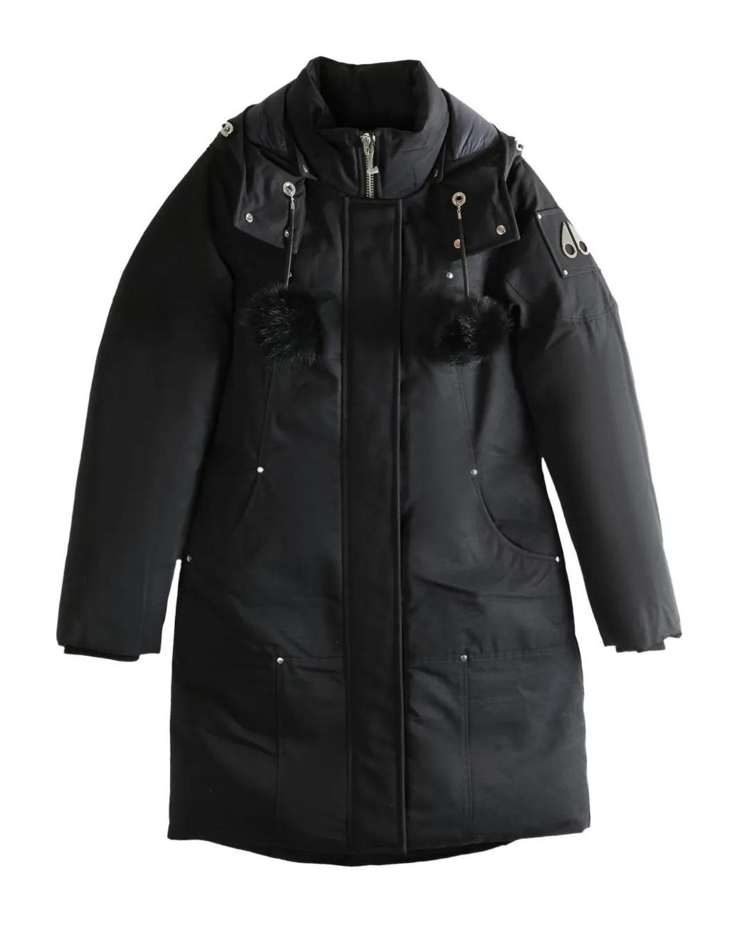 Moose Knuckles Black Fur Pompom Hooded Coat