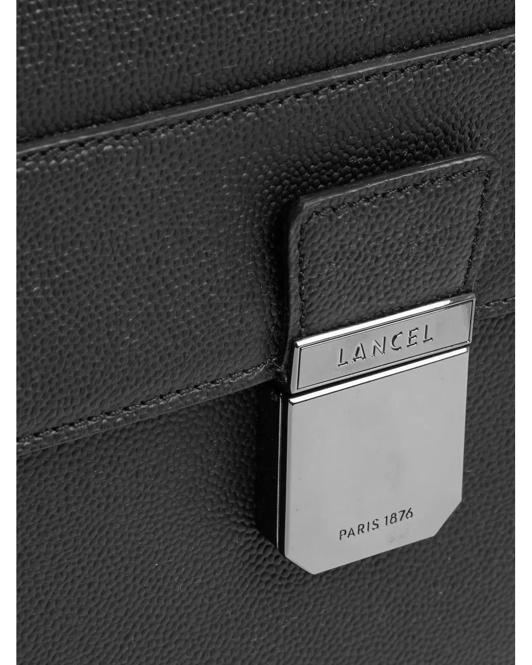 Lancel Black Charlie Flap Textured Briefcase for men