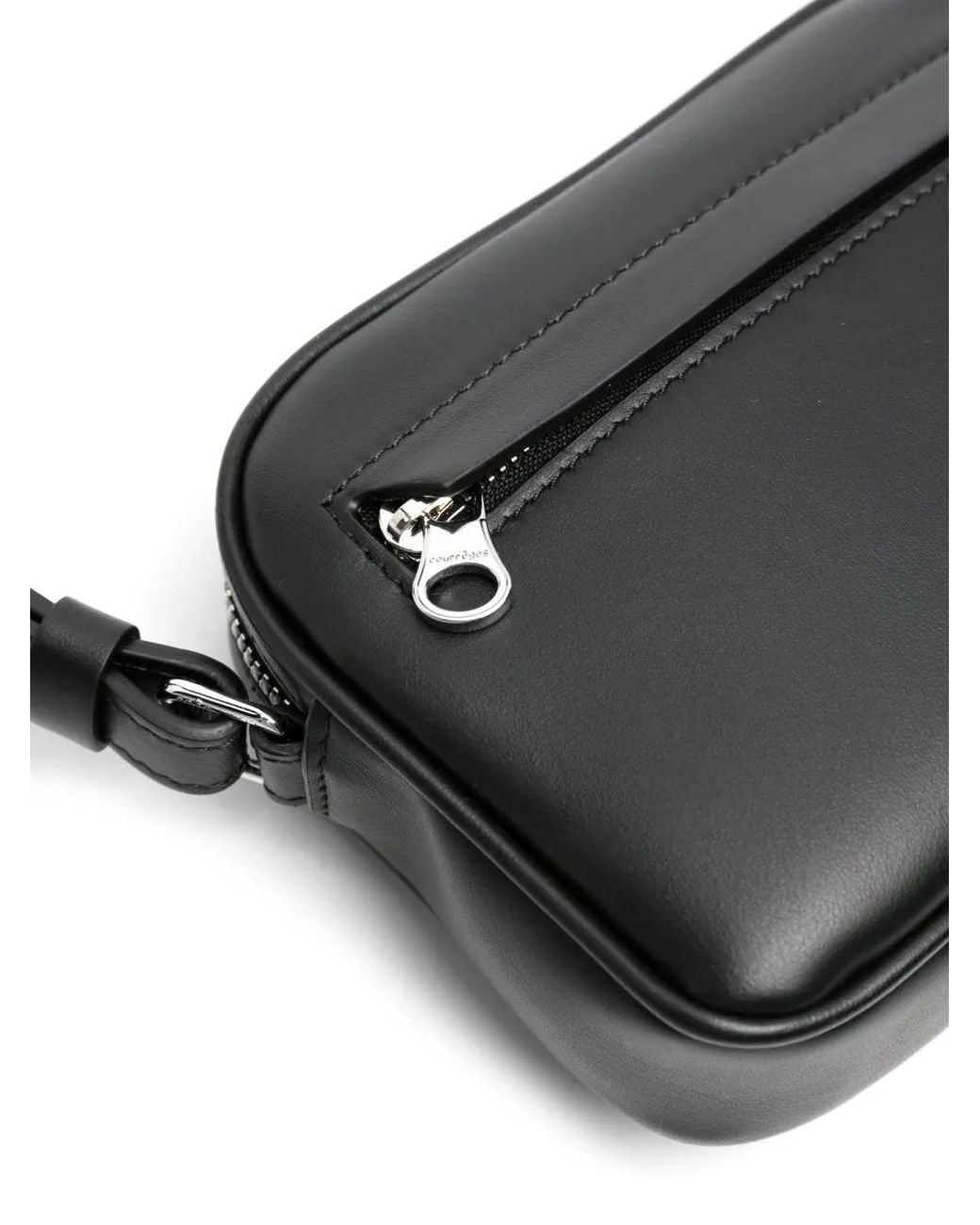 Courreges Black Logo-Appliqué Leather Shoulder Bag
