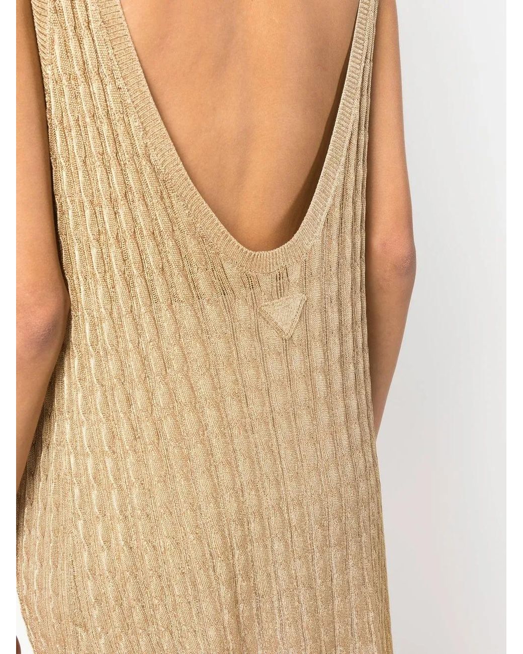 Prada Natural Knitted Sleeveless Midi Dress