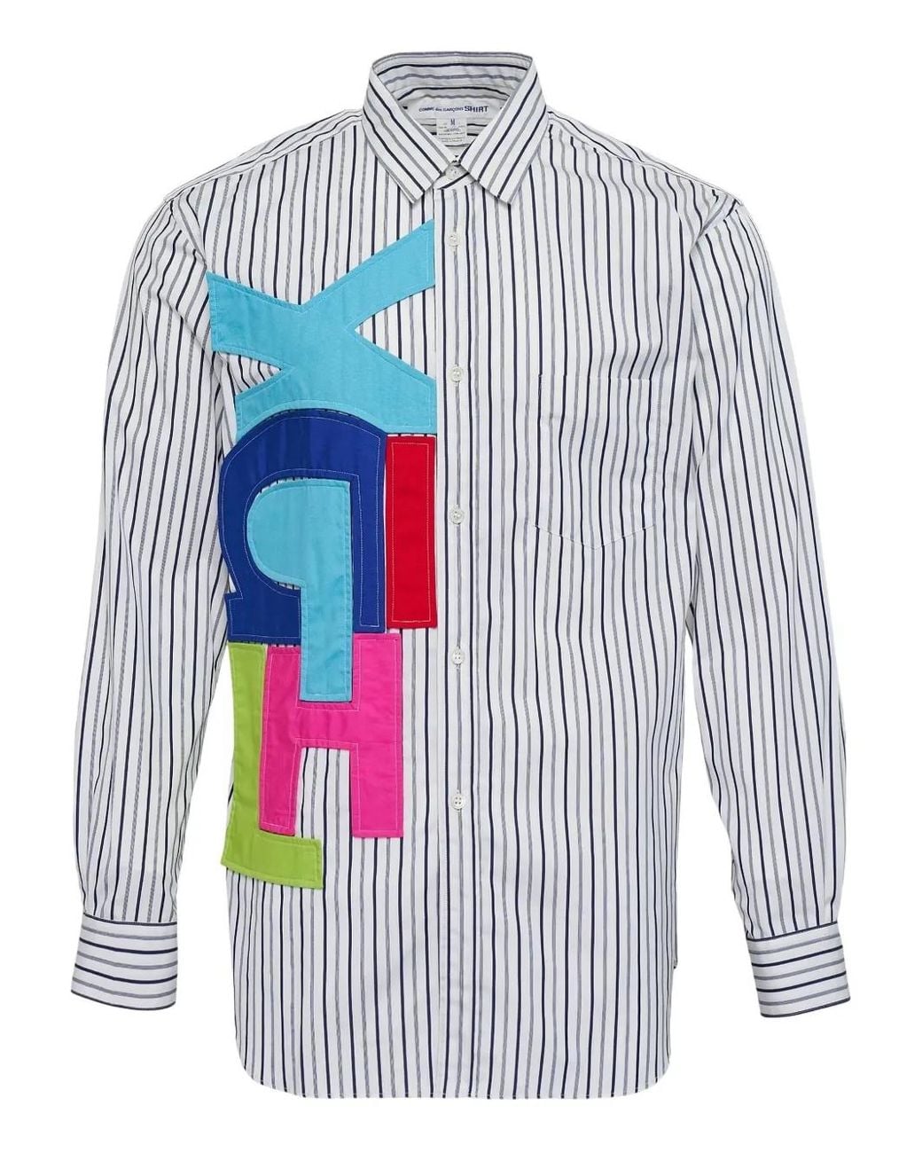 Comme des Garçons White Appliqué-Detail Striped Shirt for men