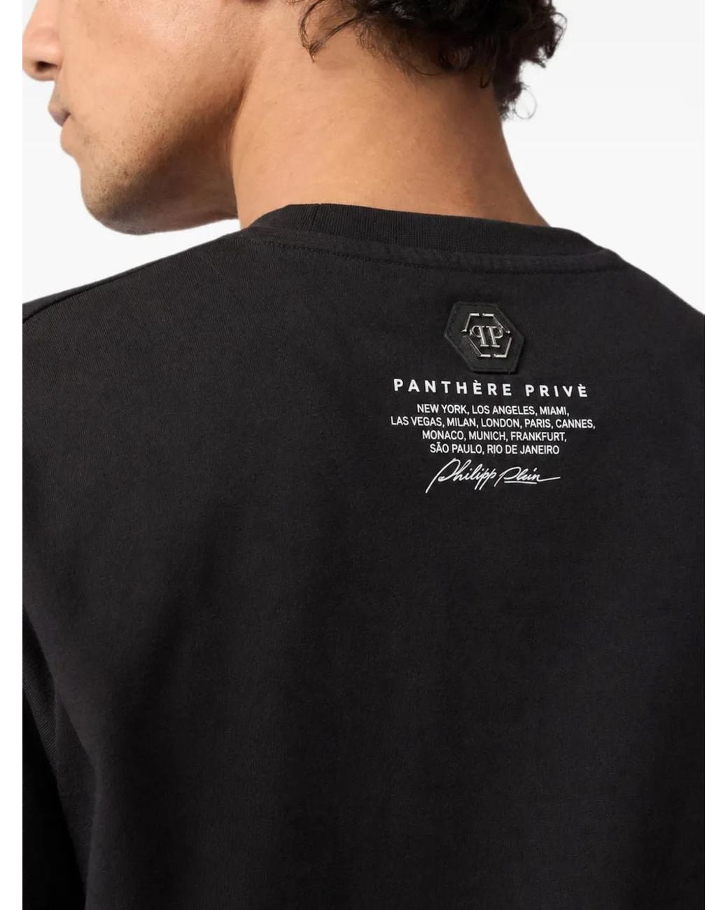 Philipp Plein Black Round-Neck T-Shirt Urban Jungle Leopard Stones for men
