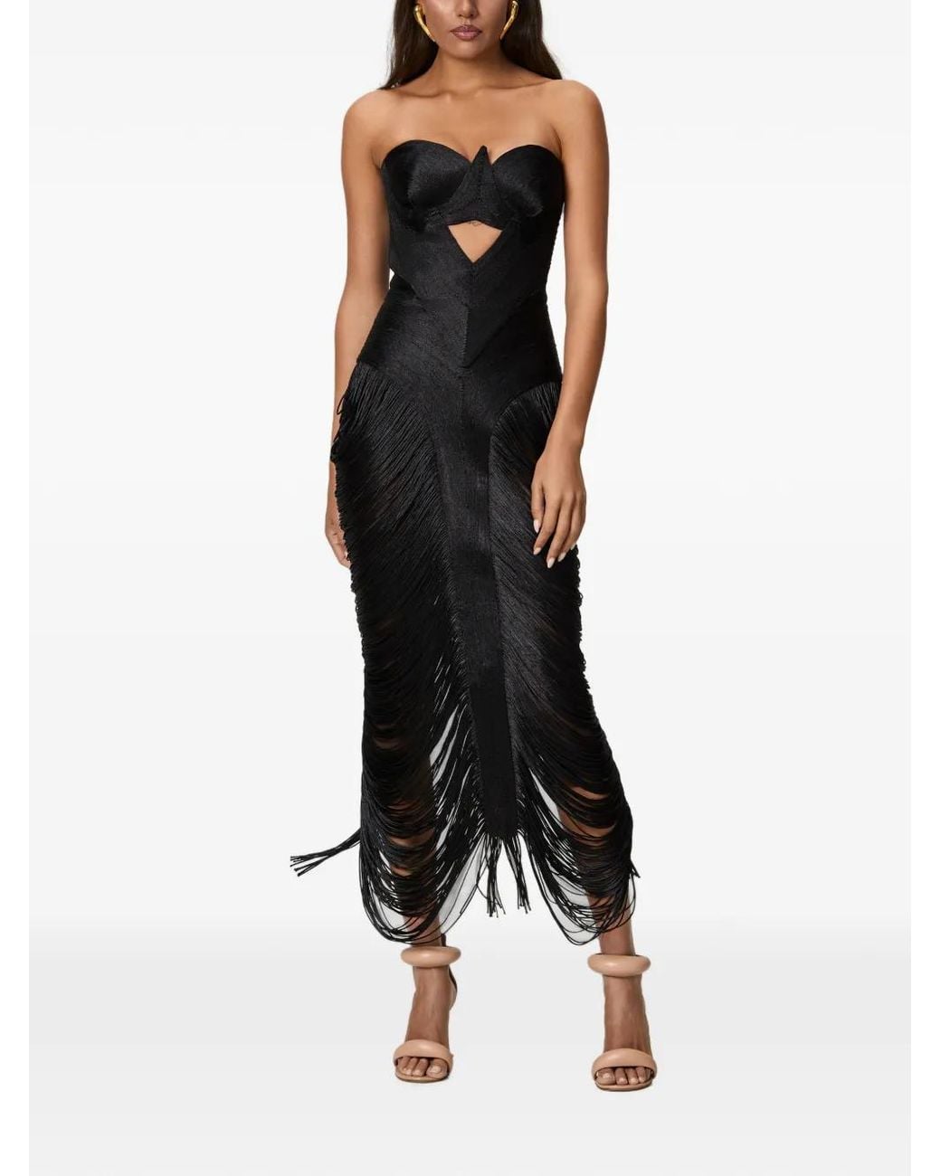 NORINA ST Black Aura Fringed Midi Dress