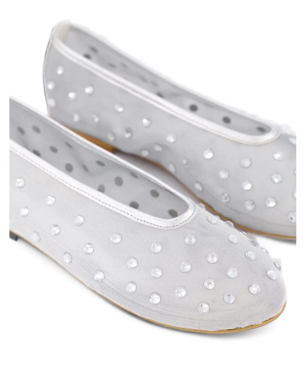 Toral Shoes White Crystal-Embellished Mesh Ballet Flats