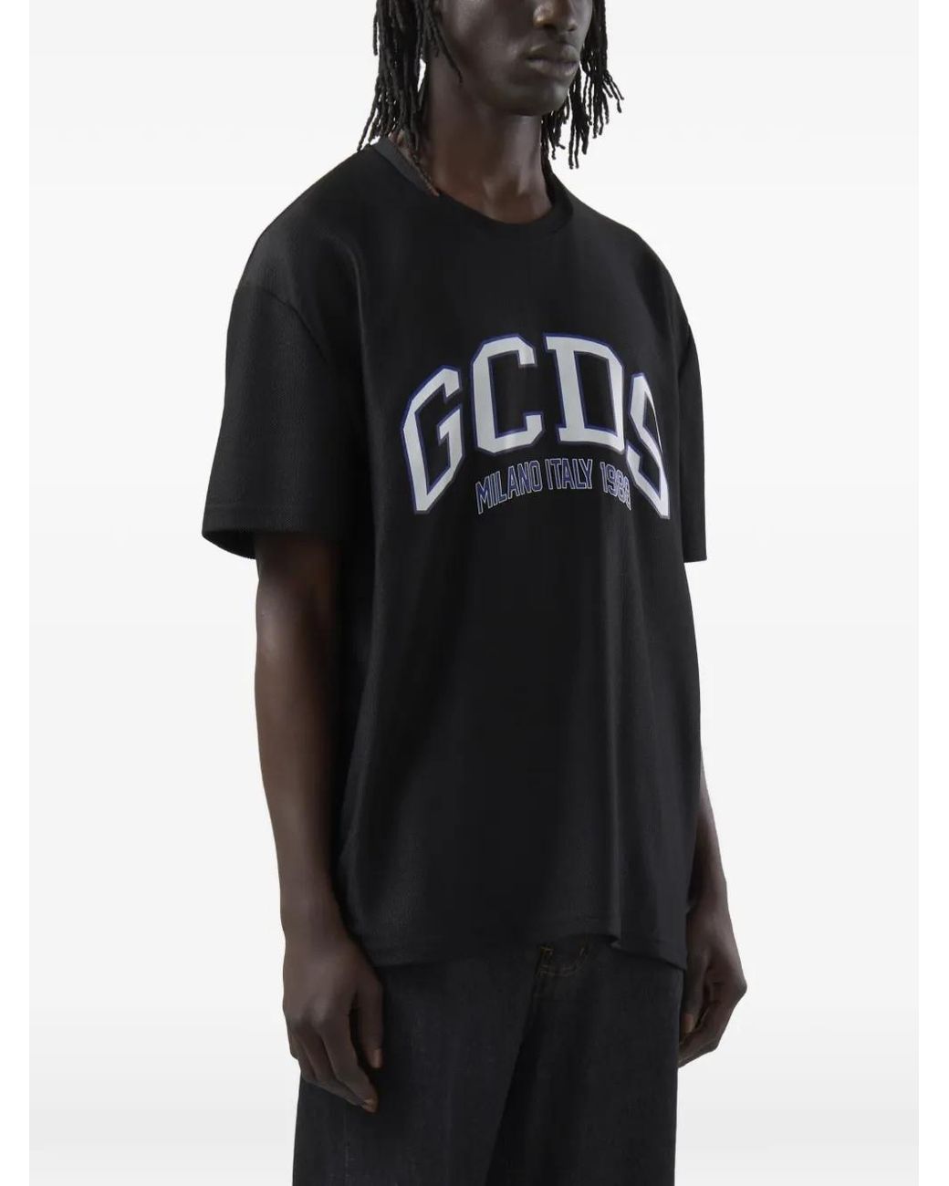 Gcds Black Logo-Print Mesh T-Shirt for men
