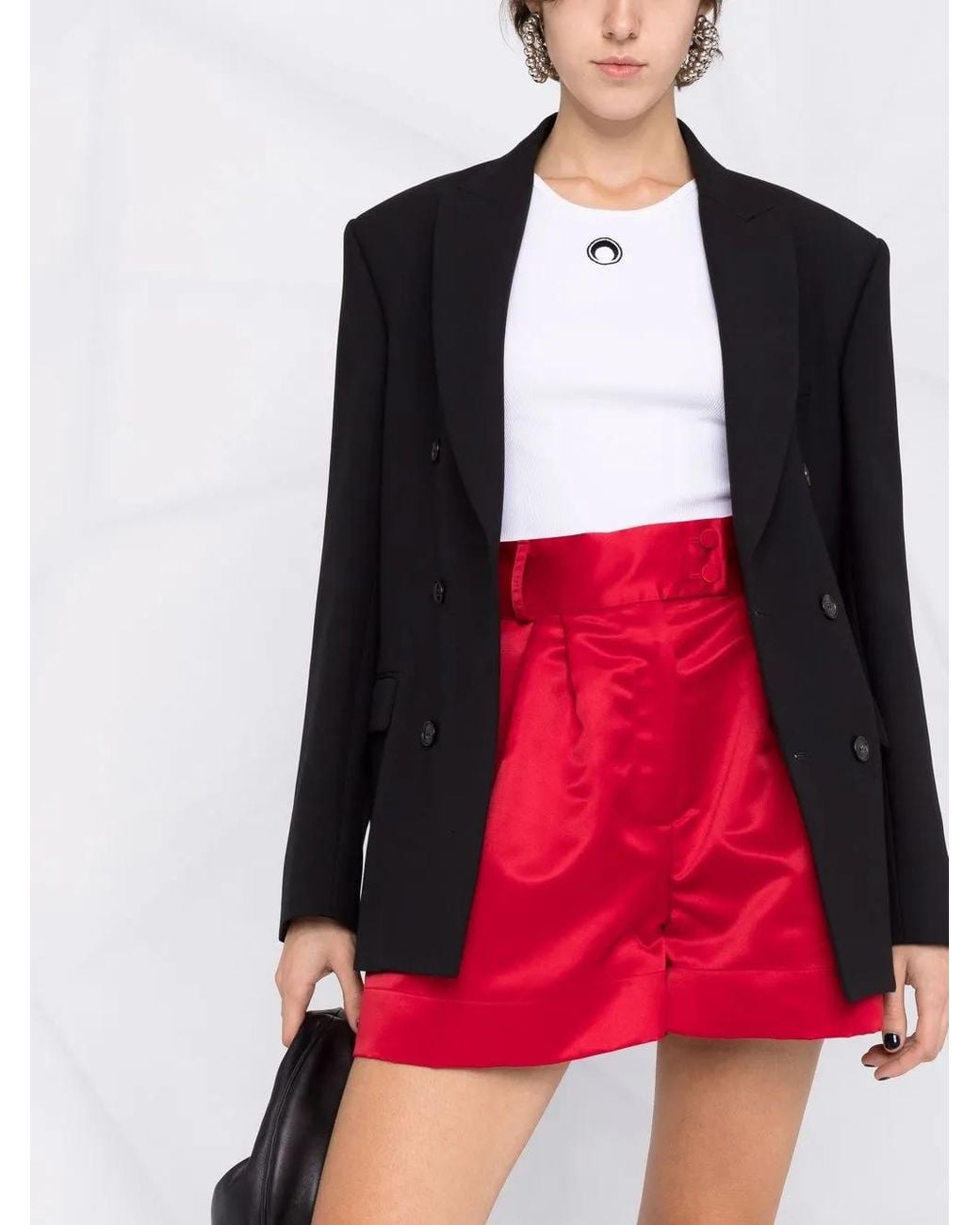 Styland Red High-Waisted Pleated Shorts