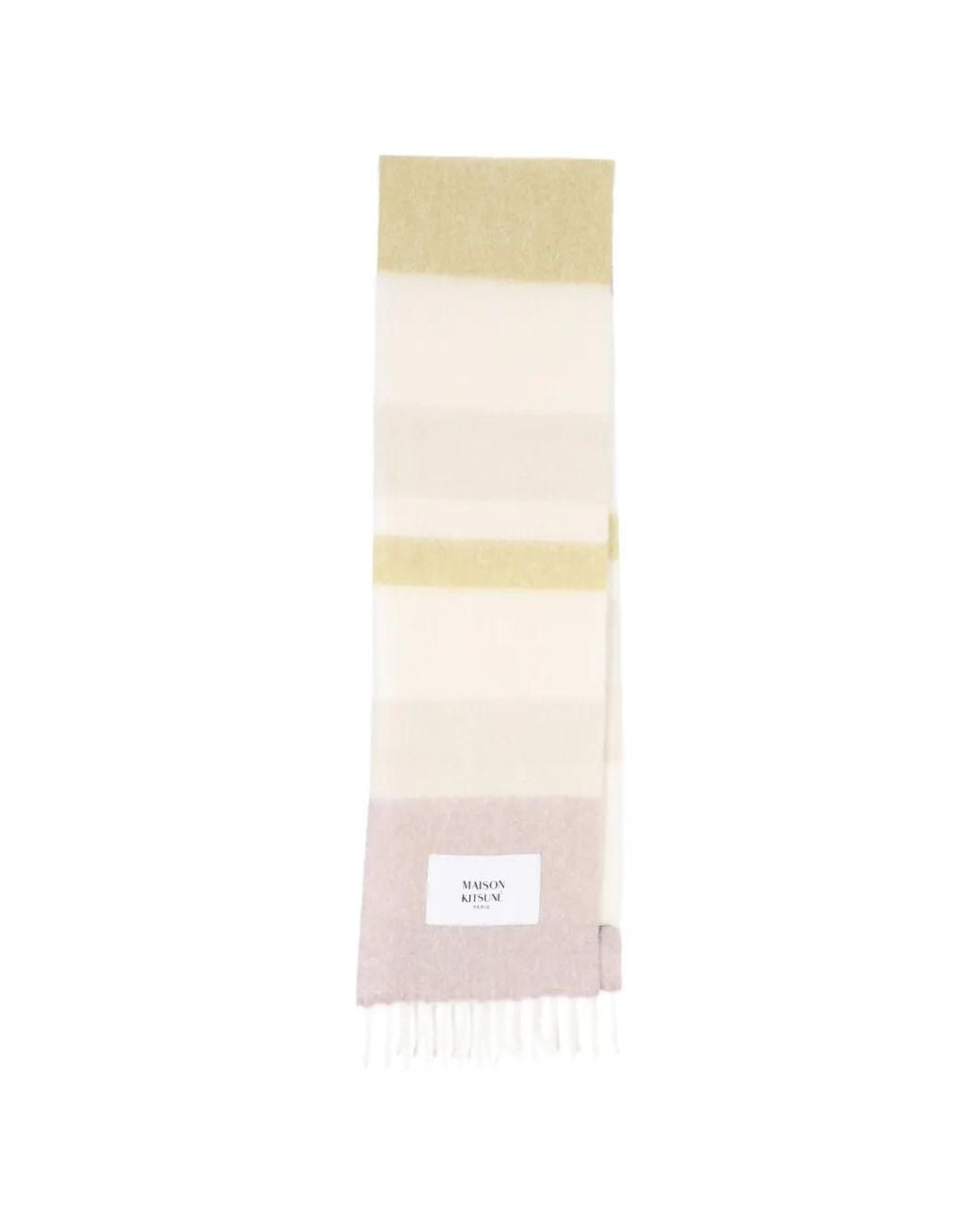 Maison Kitsuné White Striped Fringed Scarf