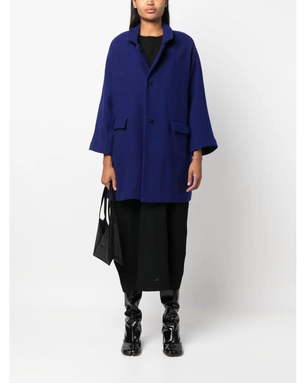 Daniela Gregis Blue Bell-Sleeves Wool Coat