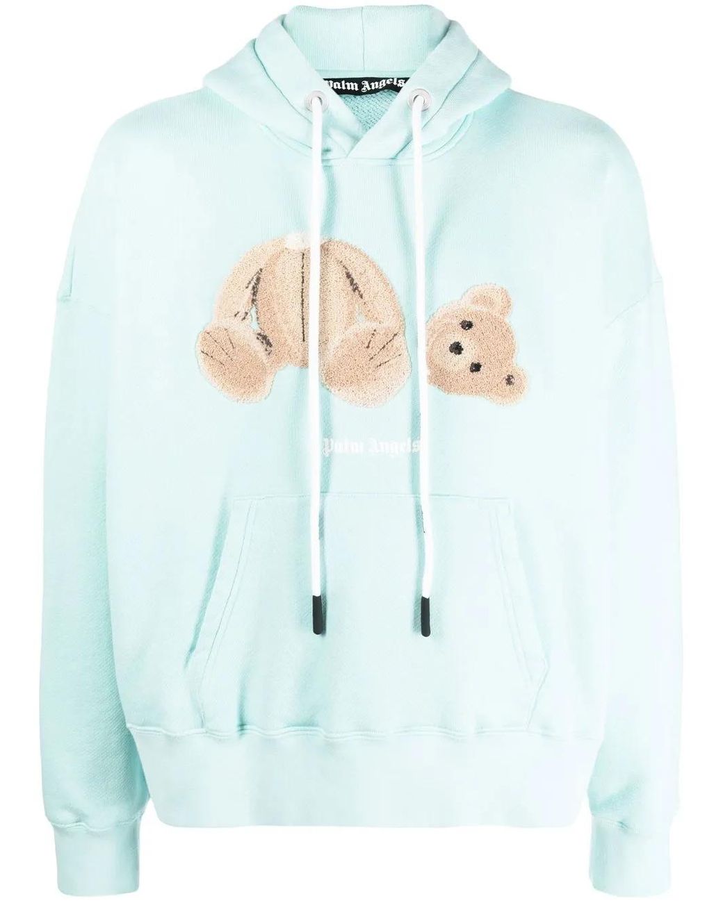 Palm Angels Blue Bear-Print Organic Cotton Hoodie for men