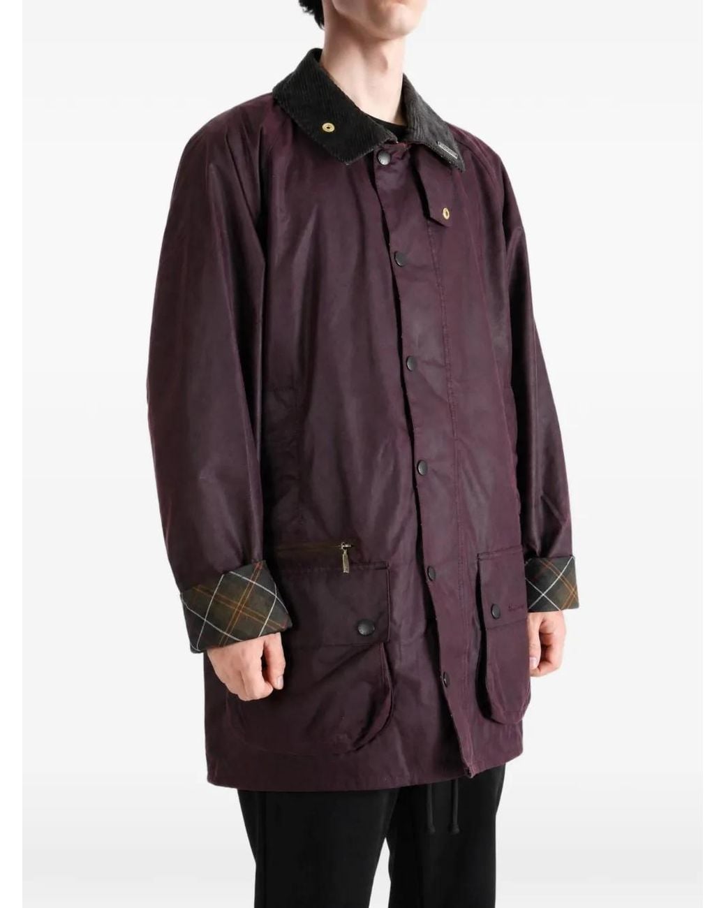 Barbour Purple Beaufort Tartan-Trim Jacket for men