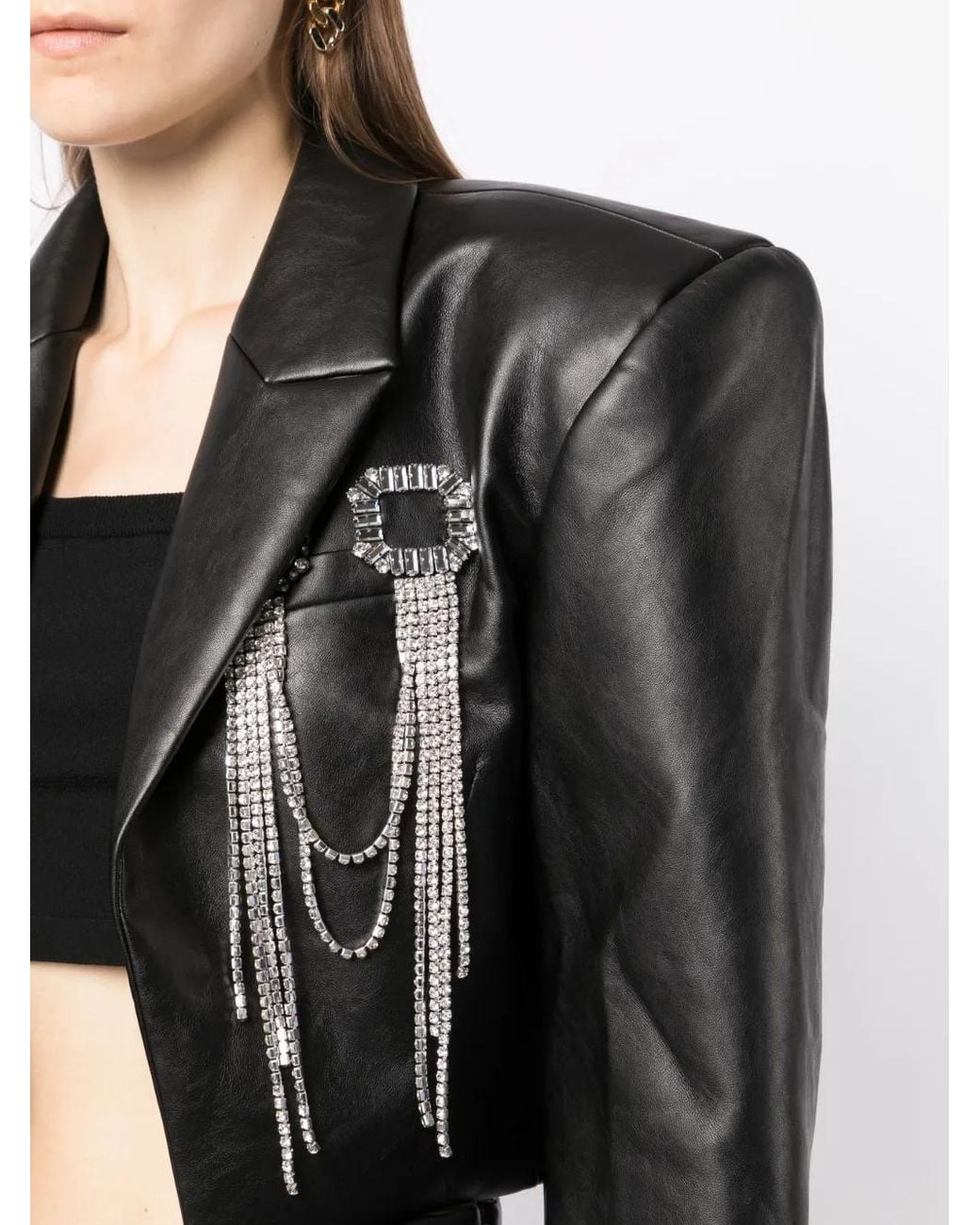Anouki Black Embellished Cropped Faux-Leather Blazer