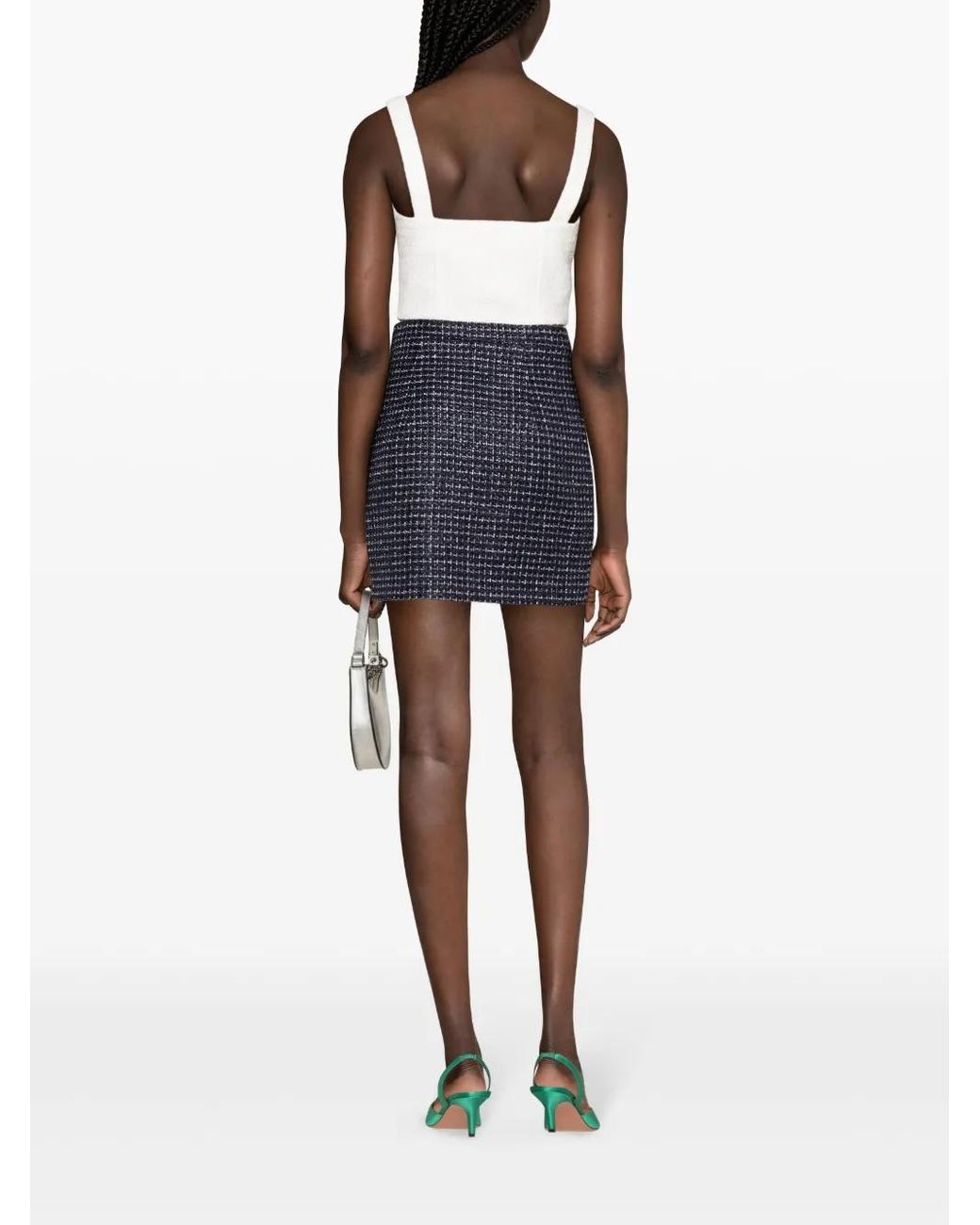 Alessandra Rich White Checked Tweed Crop Top