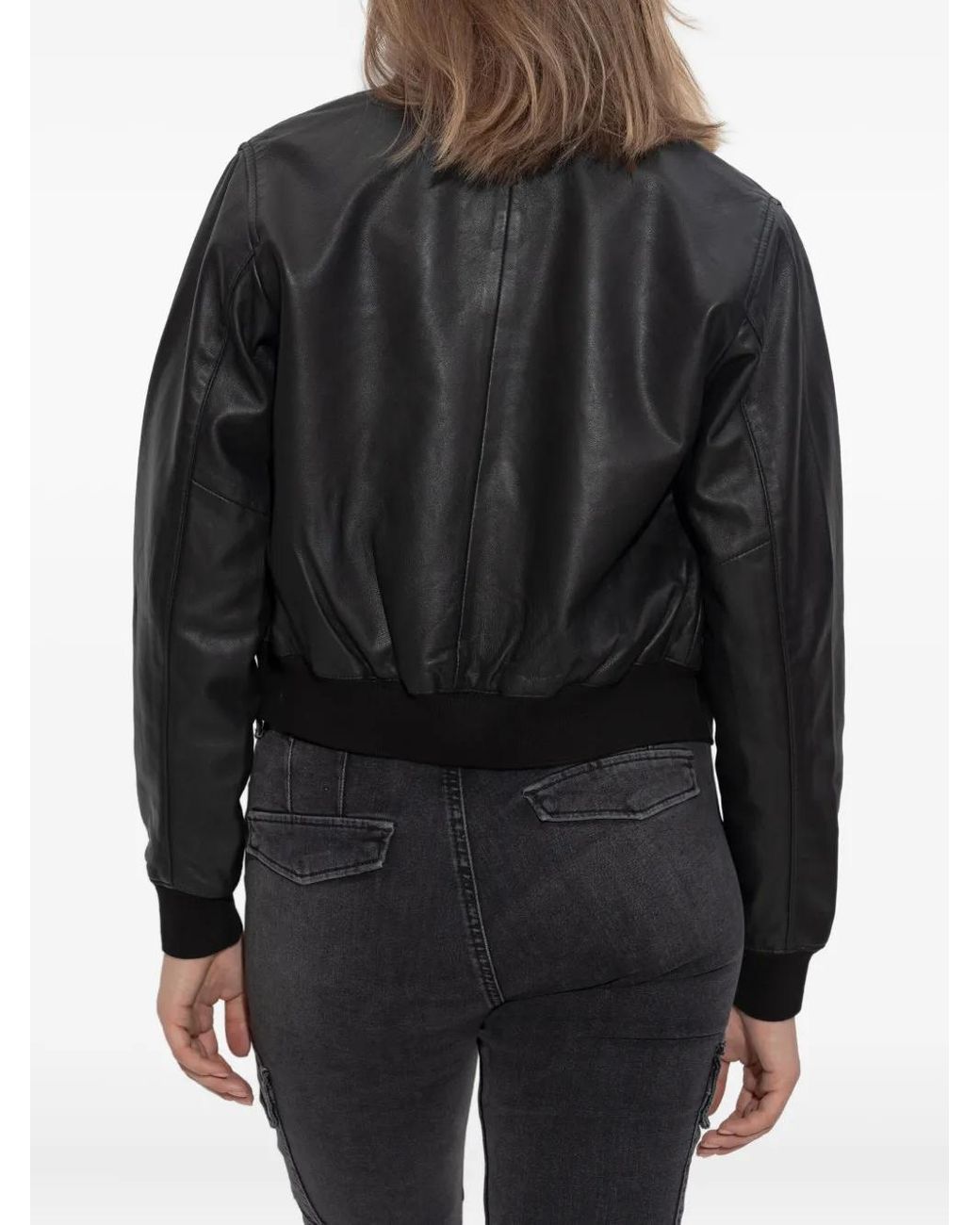 AllSaints Black Orten Leather Zip-Front Bomber Jacket