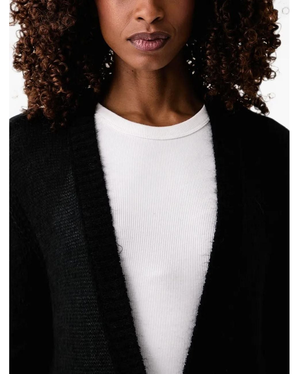 Patrizia Pepe Black Ribbed-Trim Longline Cardigan