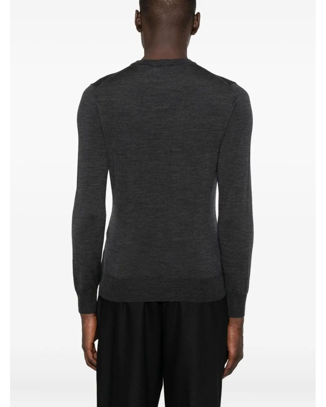 Canali Black Crew-Neck Wool T-Shirt for men