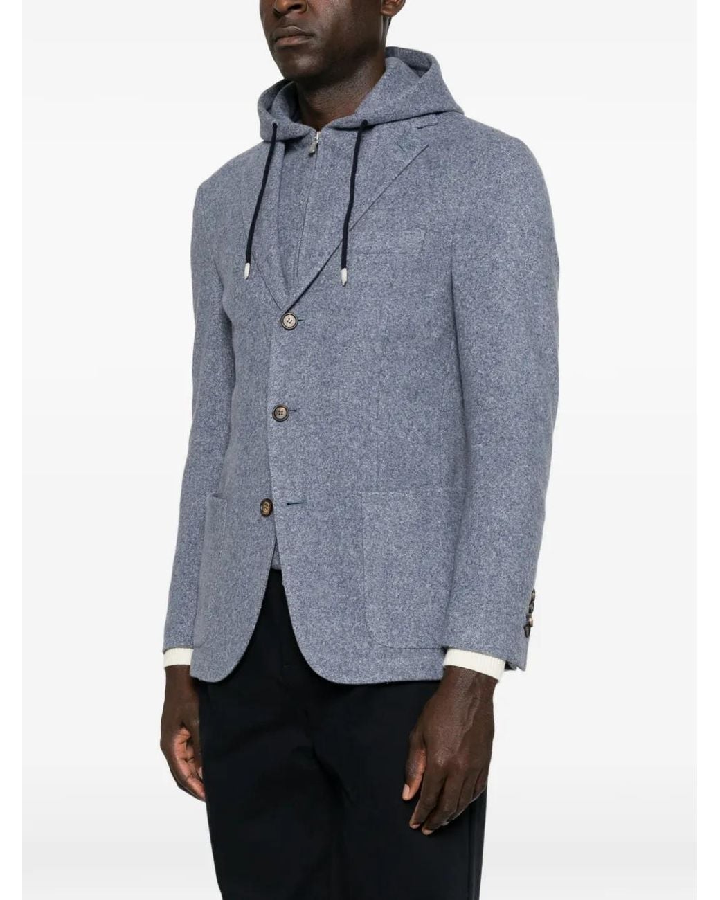 Eleventy Blue Layered-Effect Hooded Jacket for men