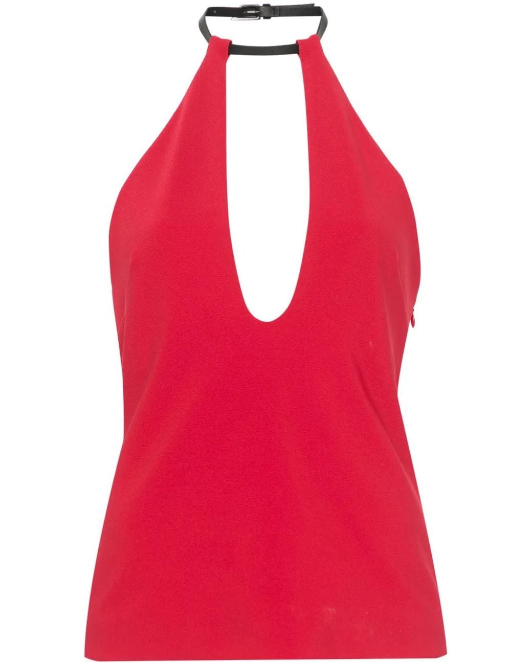 The Attico Red Buckle-Fastening Halterneck Blouse