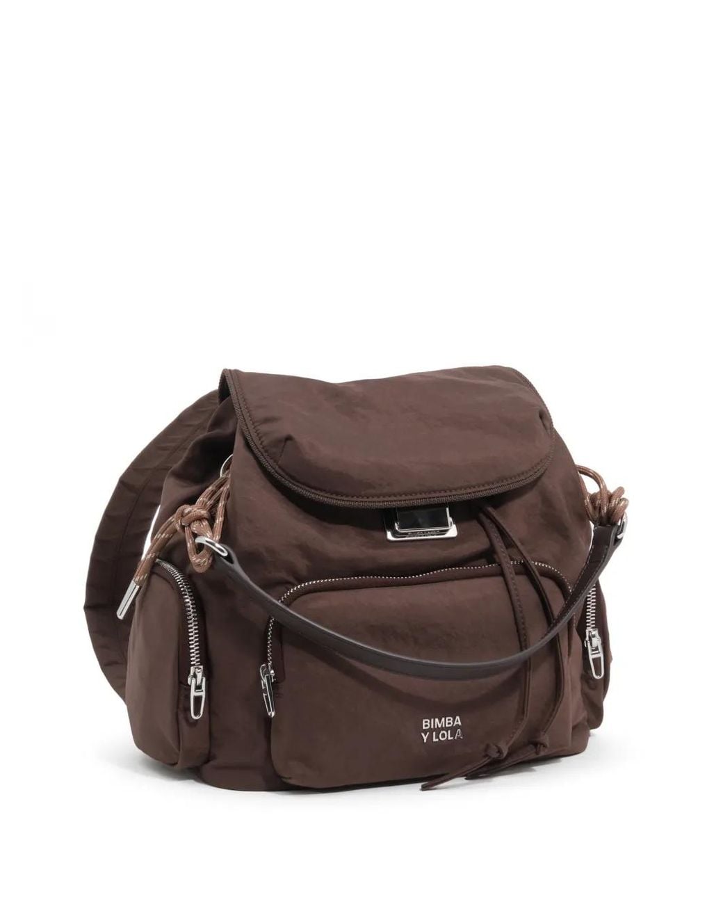 Bimba Y Lola Brown Large Mocha Nylon Pocket Backpack