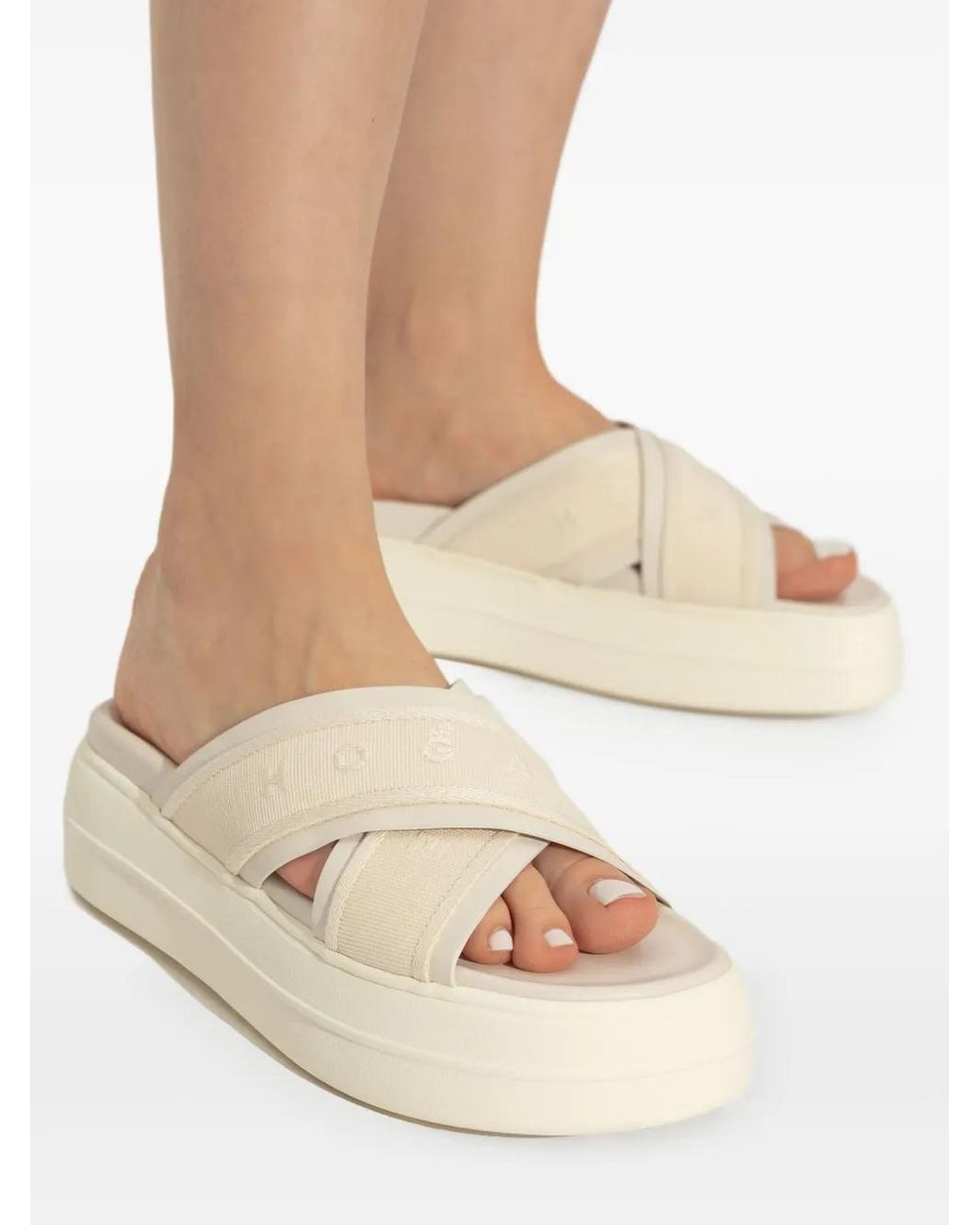 Hogan White Leather Slides