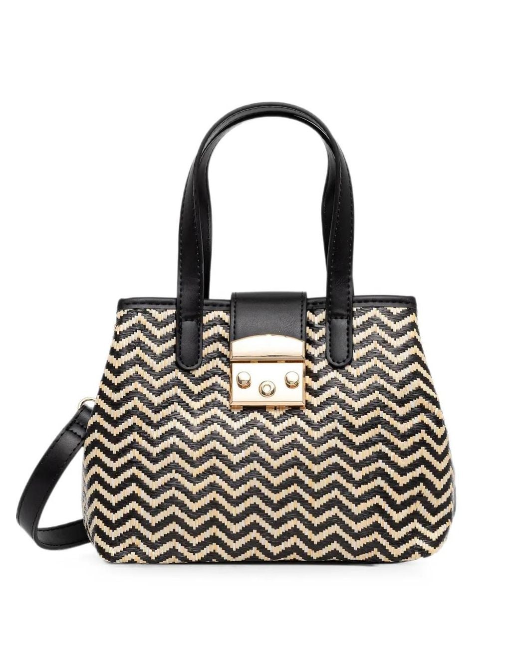 Morgan Black Zigzag-Woven Tote Bag