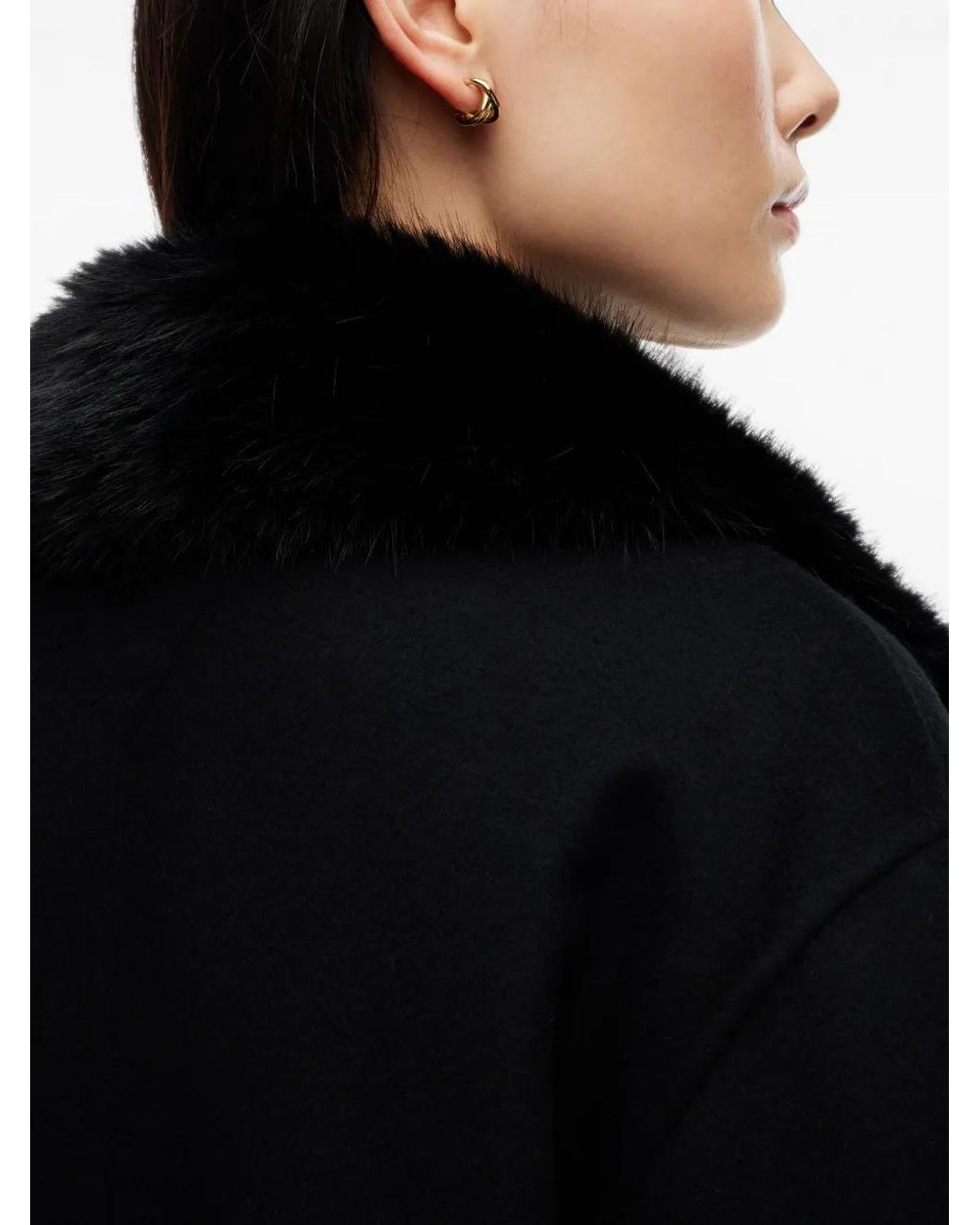 Tommy Hilfiger Black Veste Boutonnée À Col En Fourrure Artificielle