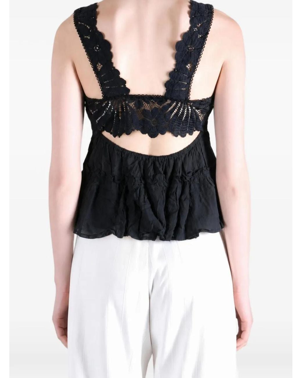 Free People Black Petal Party Lace-Trimmed Tiered Top