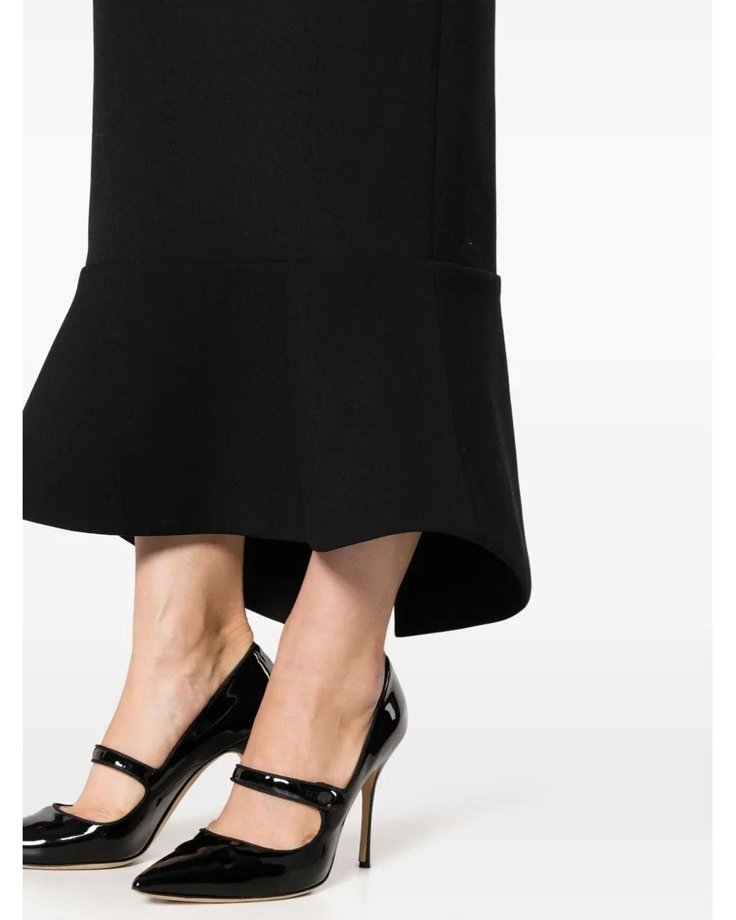 V:PM ATELIER Black Alette Draped Fluted Maxi Dress