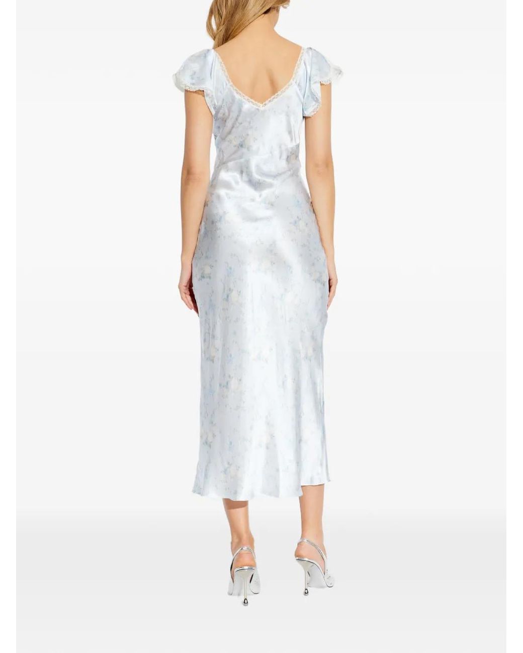 LoveShackFancy Blue Eline Lace Floral-Print Maxi Dress