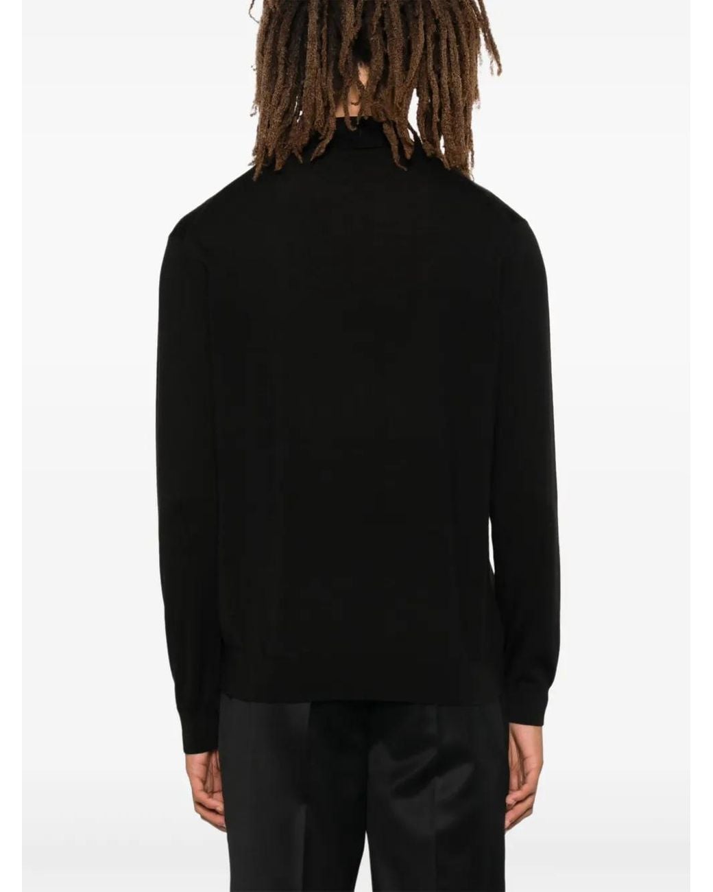 Malo Black Virgin Wool Polo Shirt for men