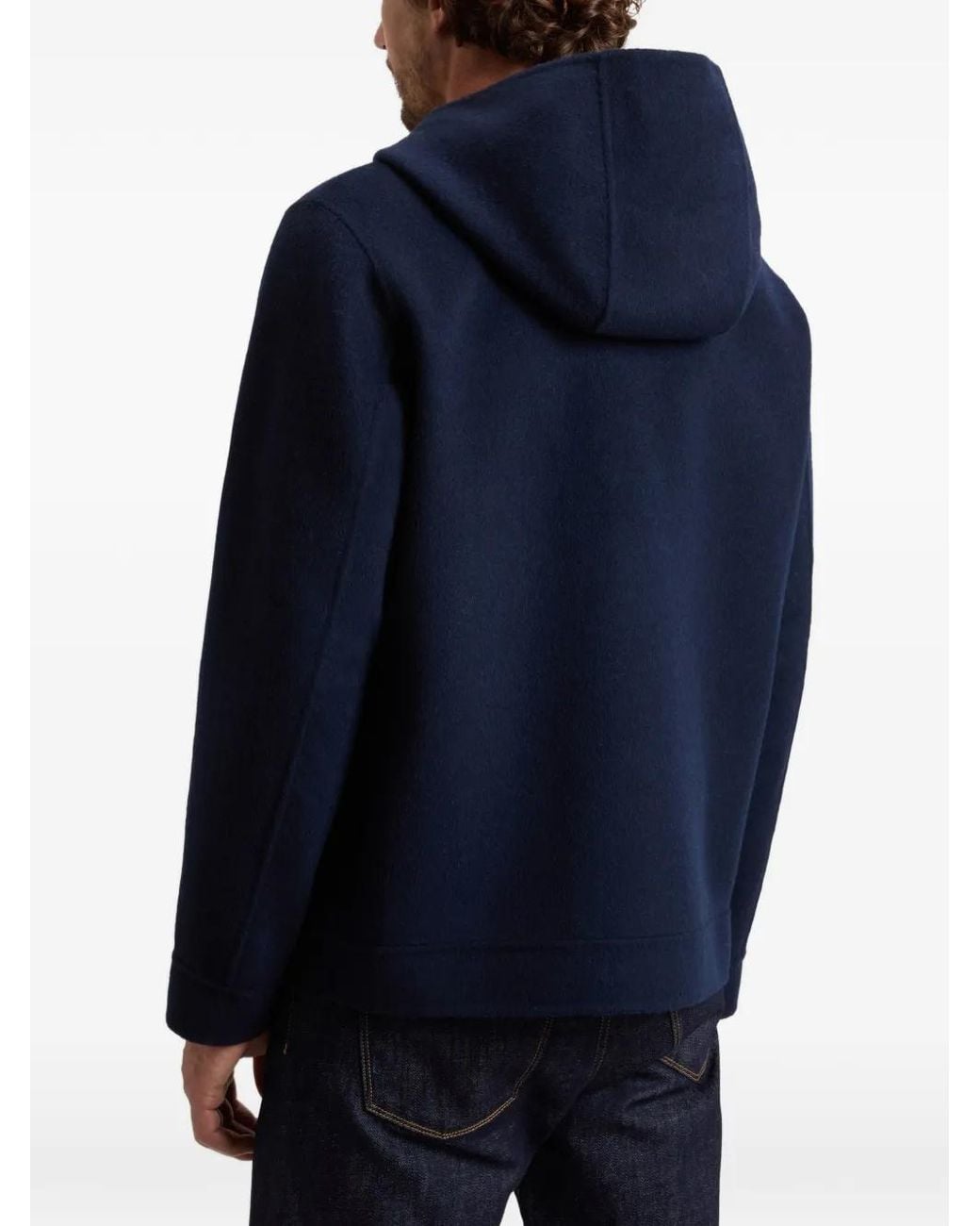 Woolrich Blue Double Wool Hooded Jacket for men