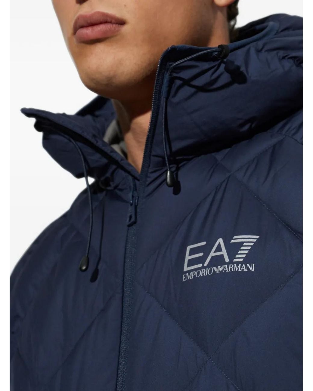 EA7 Blue Quilted Hooded Jacket for men