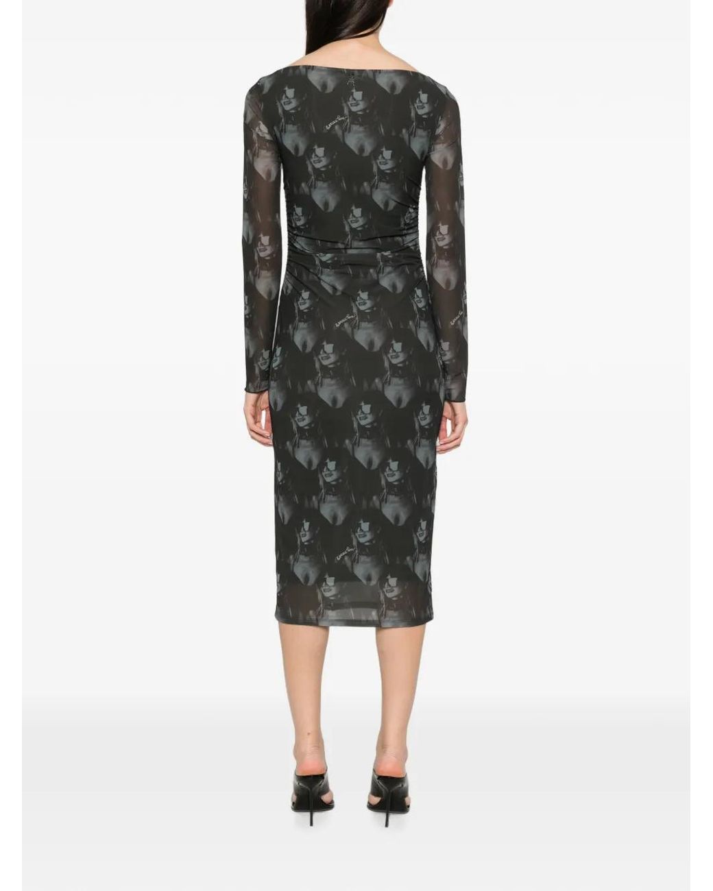 Patrizia Pepe Black Graphic-Print Ruched Midi Dress