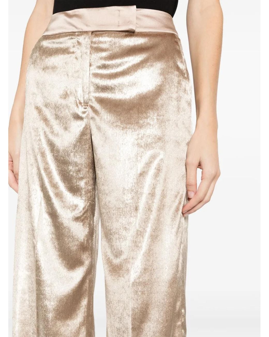 Peserico Natural High-Waisted Velvet Palazzo Trousers