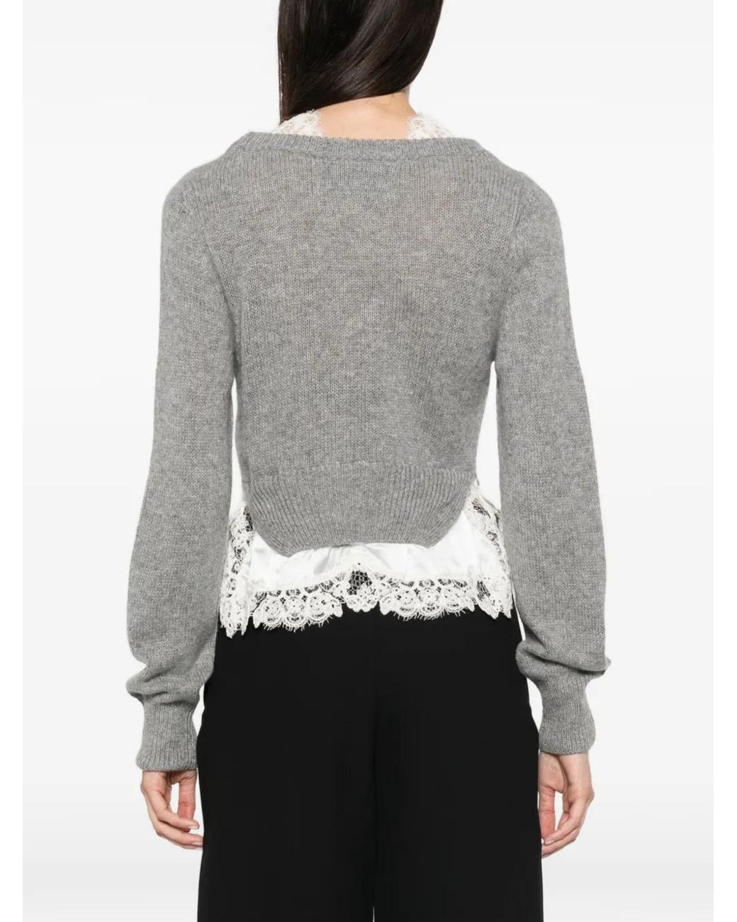 Ermanno Scervino Gray Lace-Trim Layered Knit