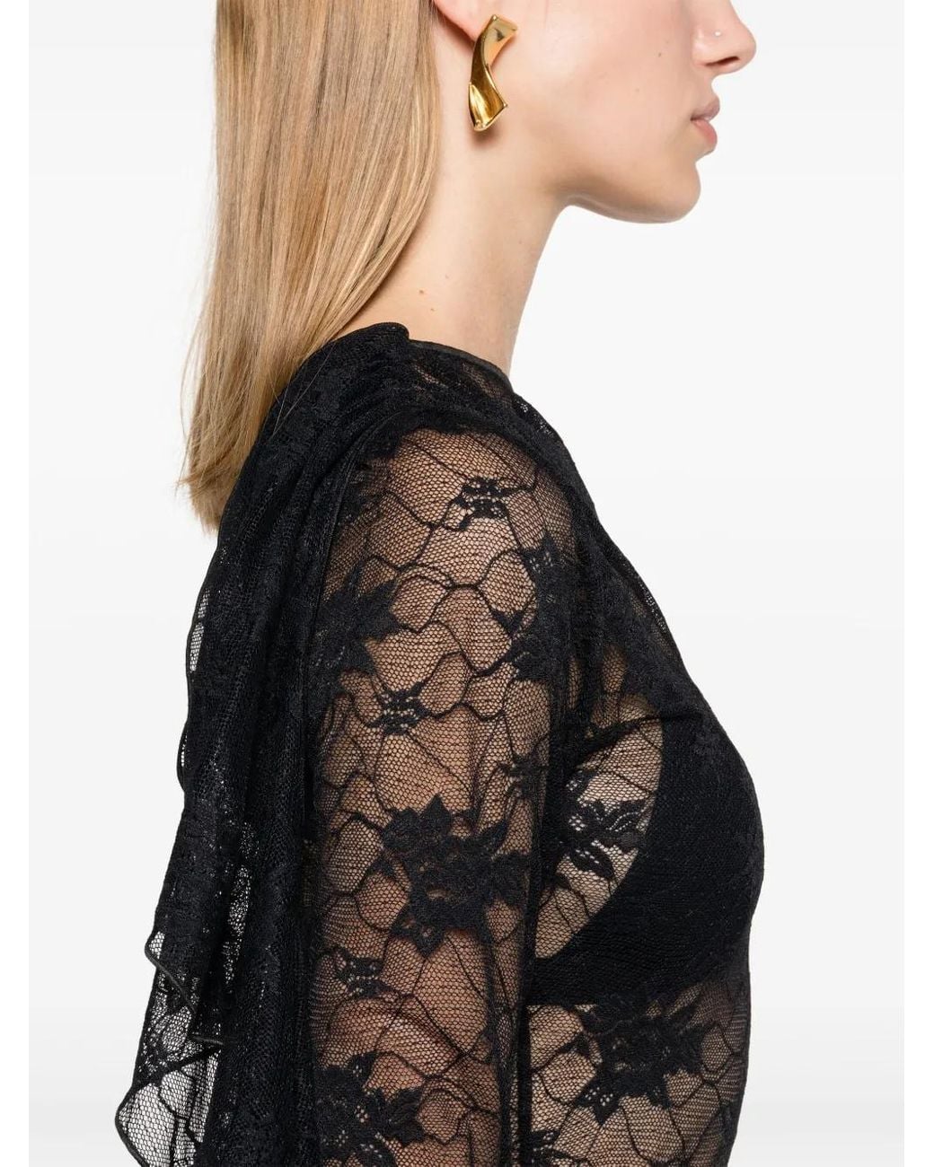 Oseree Black Volant Bodysuit