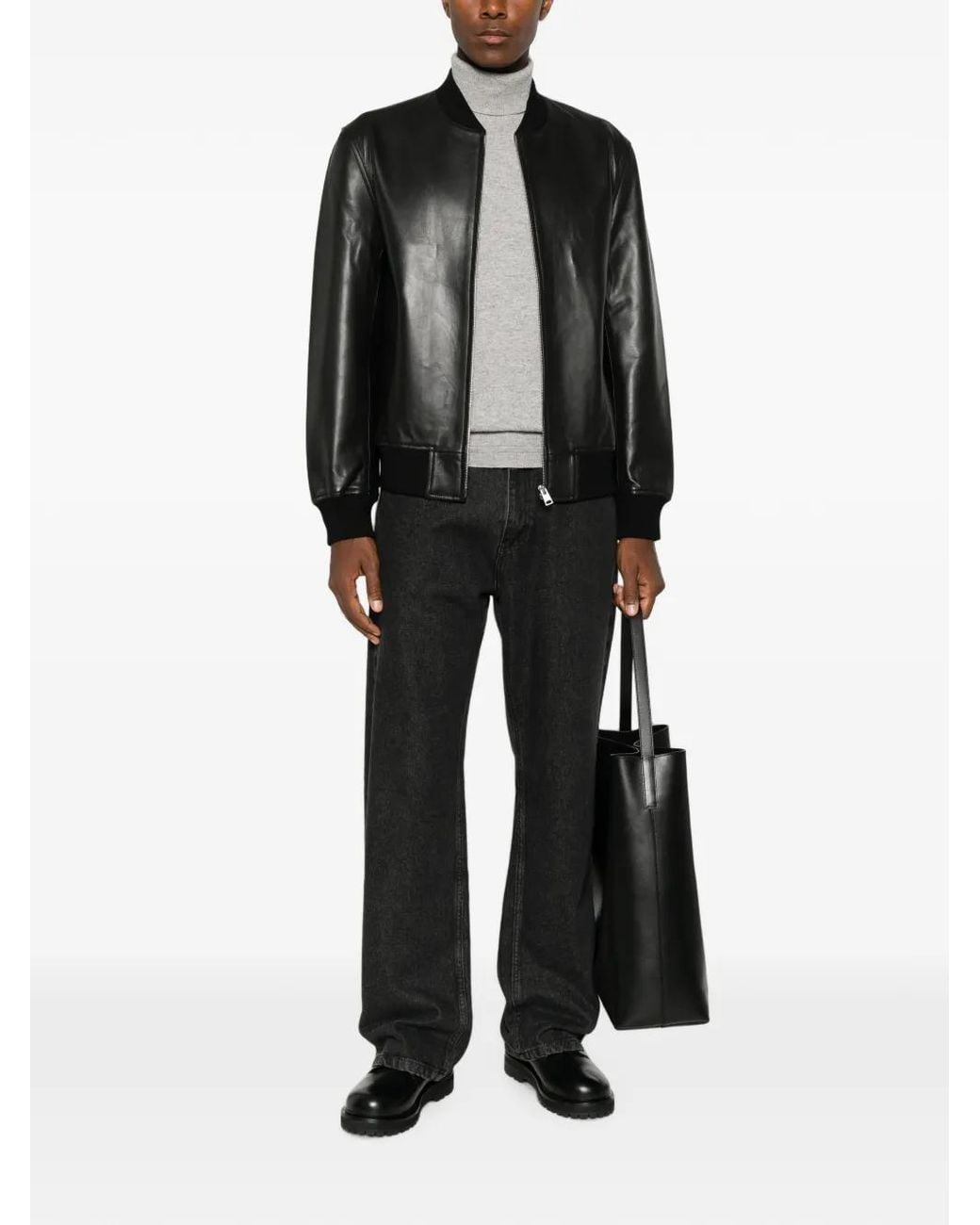 Sandro Black Veste En Cuir À Fermeture Zippée for men