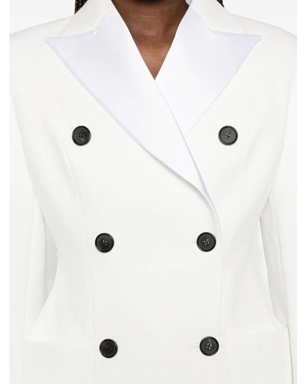 LA PISCINE White Double-Breasted Peaked-Lapel Blazer