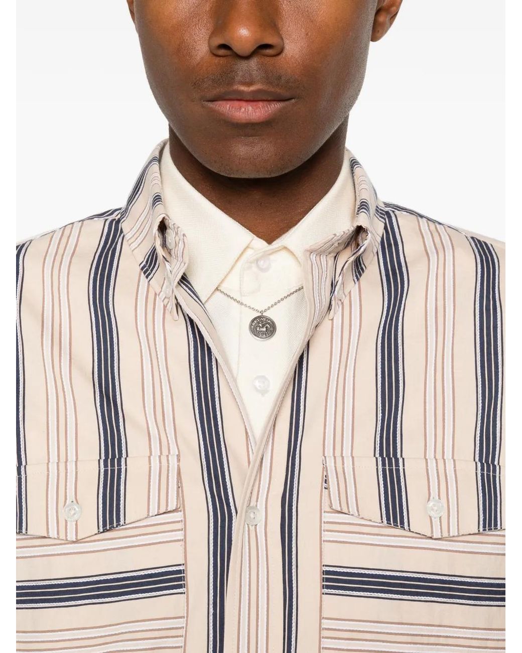 Drole de Monsieur White Striped Button-Down Shirt for men