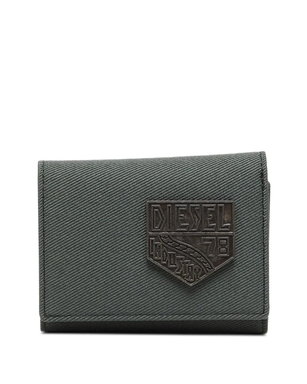 DIESEL Gray Tri-Fold Logo-Patch Wallet for men