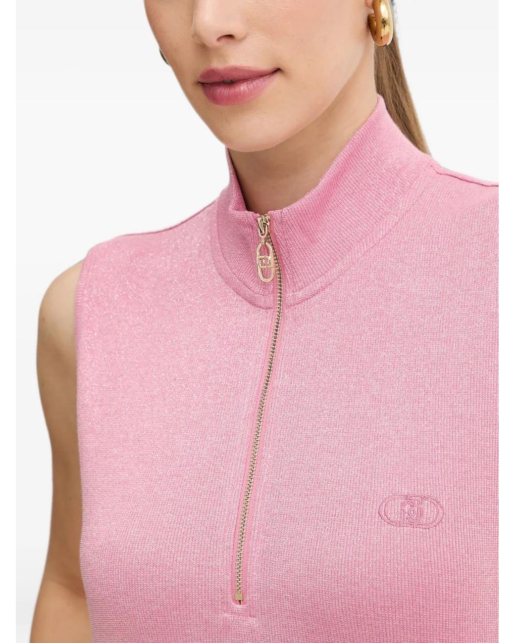 Liu Jo Pink Half-Zip Crop Top