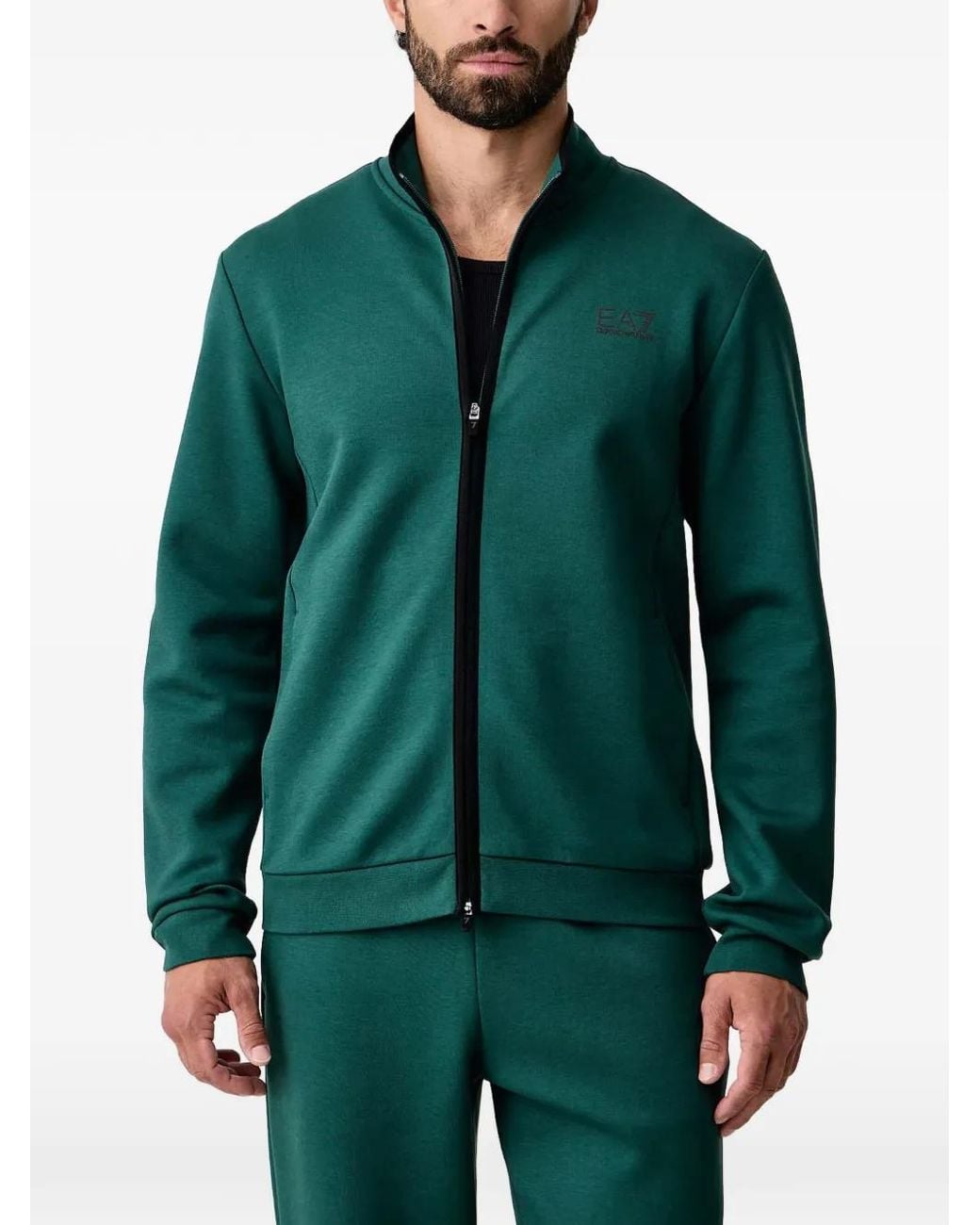 EA7 Green Zip-Up Logo-Print Tracksuit for men