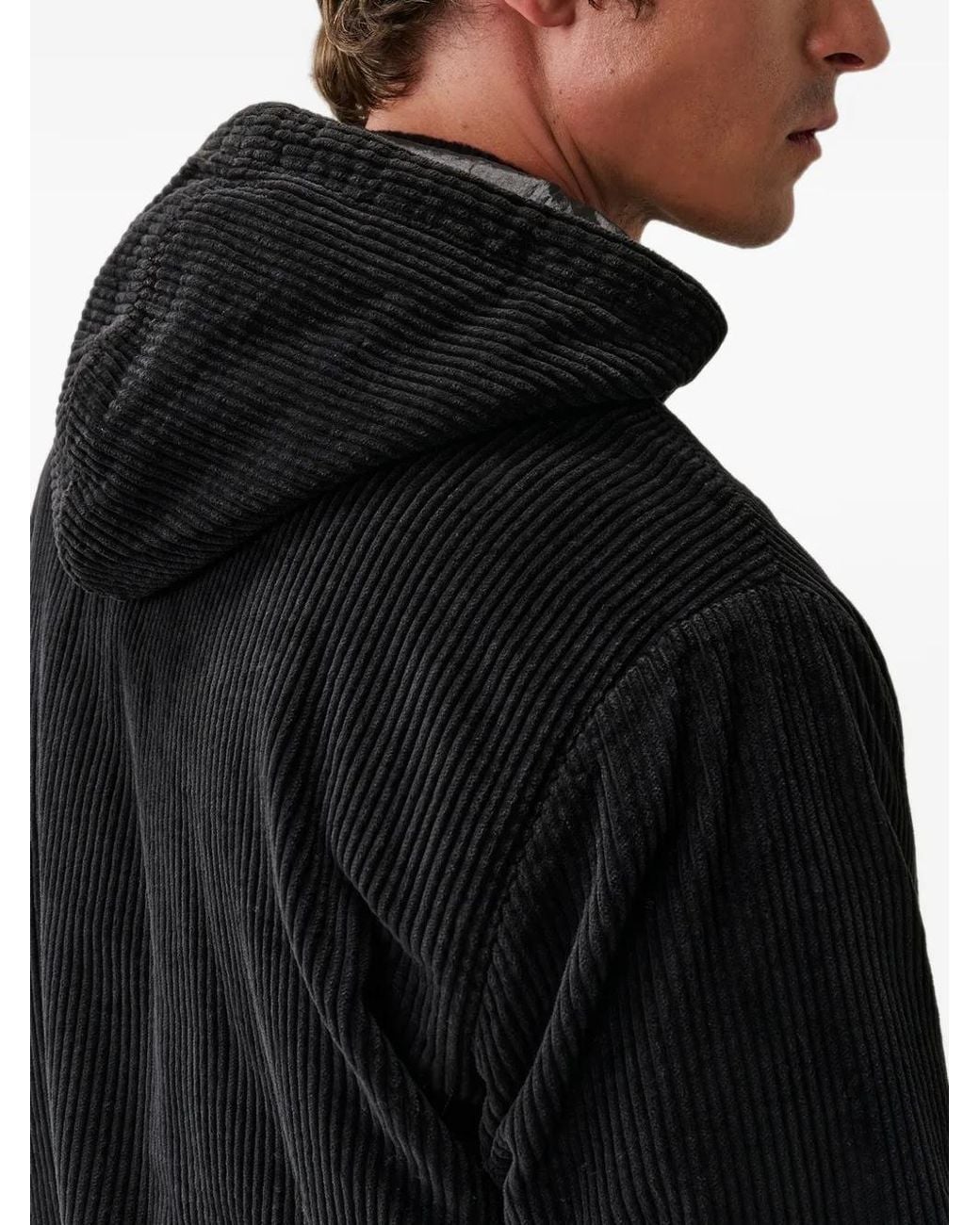 C P Company Black 350 Corduroy Hooded Lens Padded Sweatshirt for men