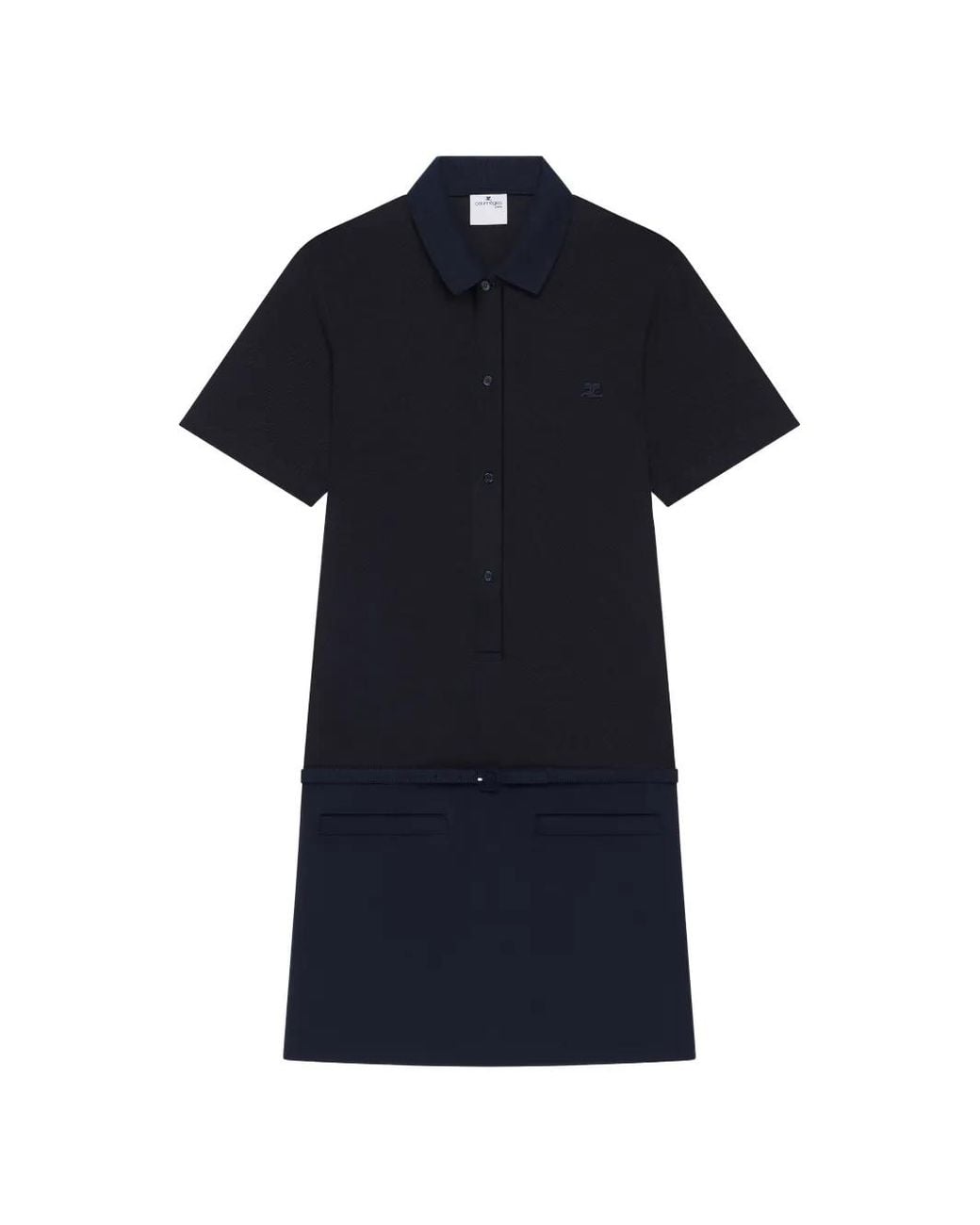 Courreges Black Bi-Material Polo Dress