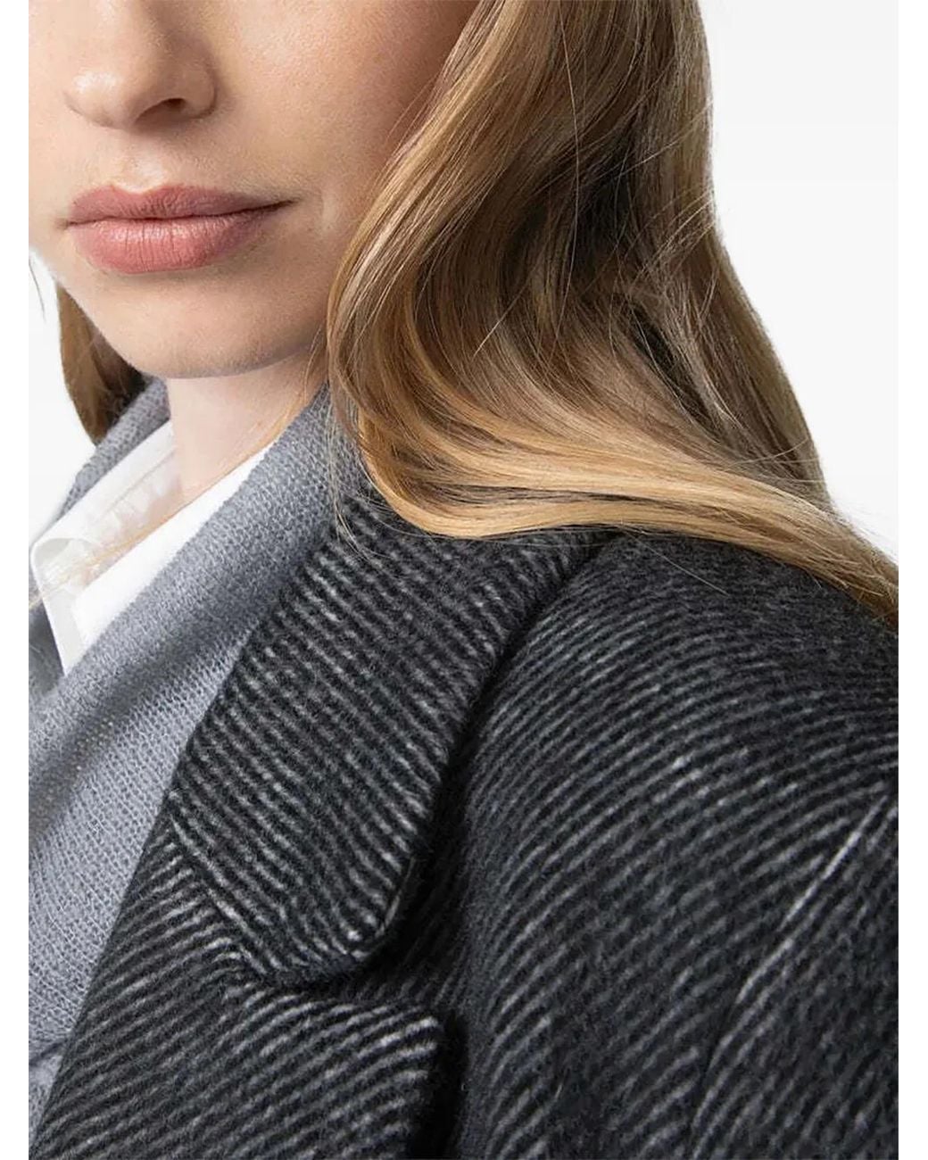 Gaelle Paris Black Double-Breasted Chevron-Weave Coat