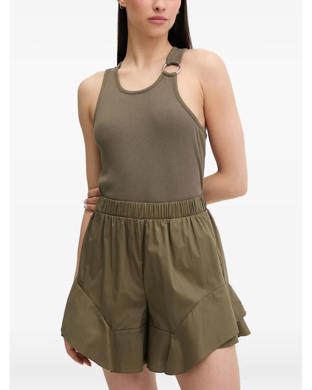 Liu Jo Green Ribbed Ring-Detail Top