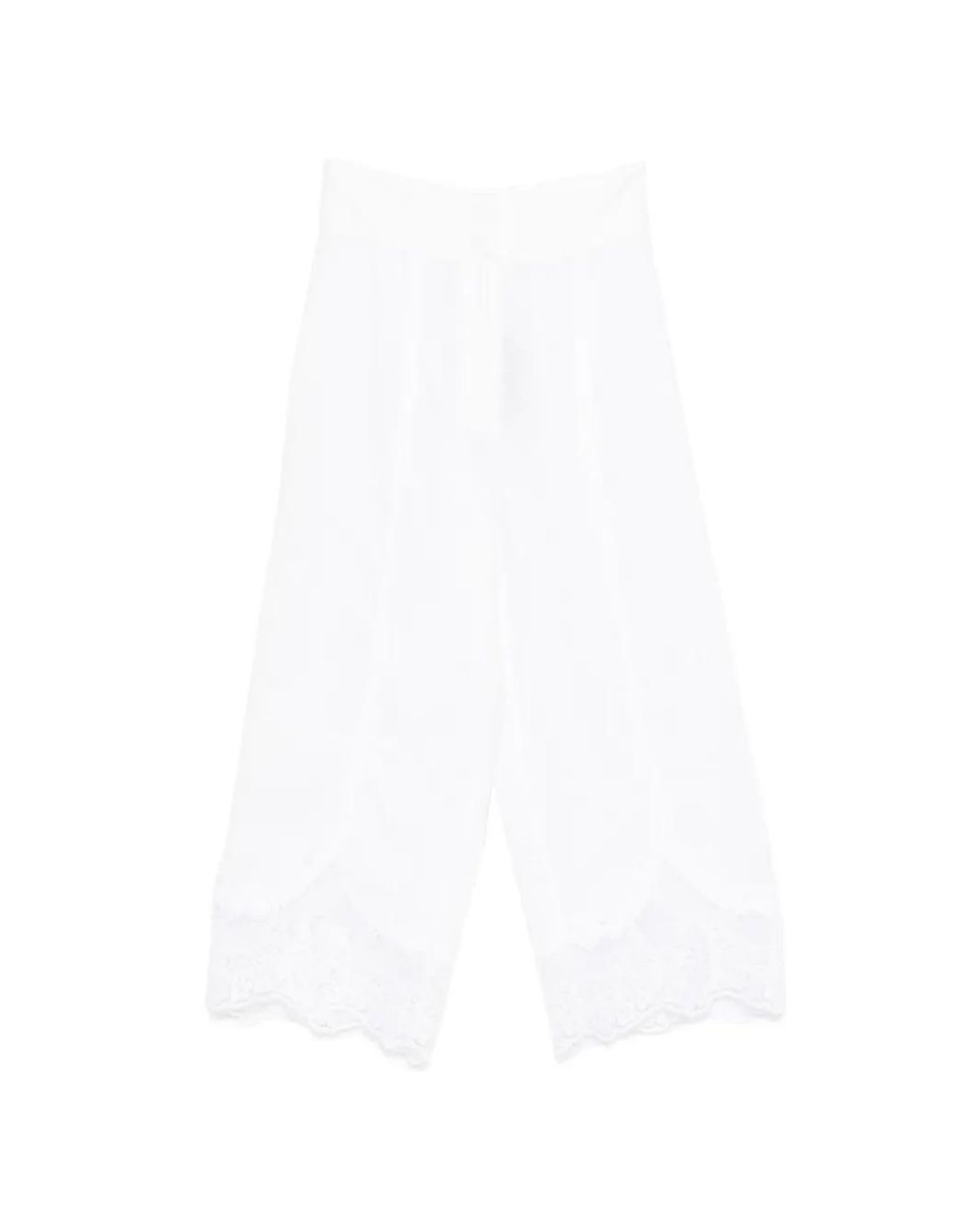 Twinset White Linen Cropped Trousers With Lace
