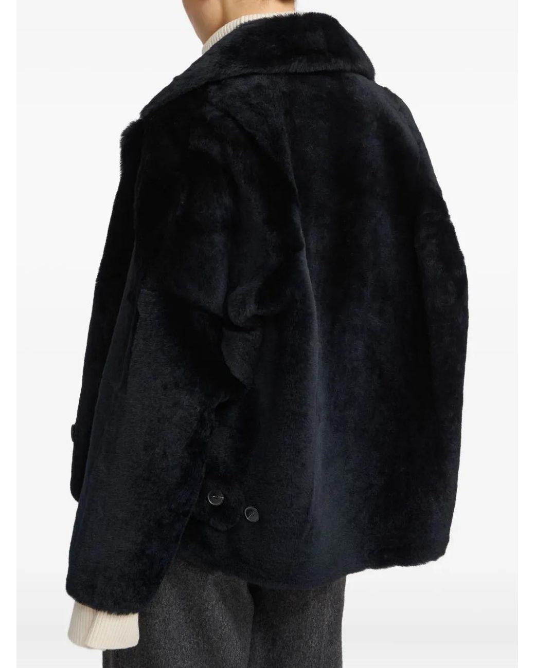 Yves Salomon Black Shearling Pea Jacket